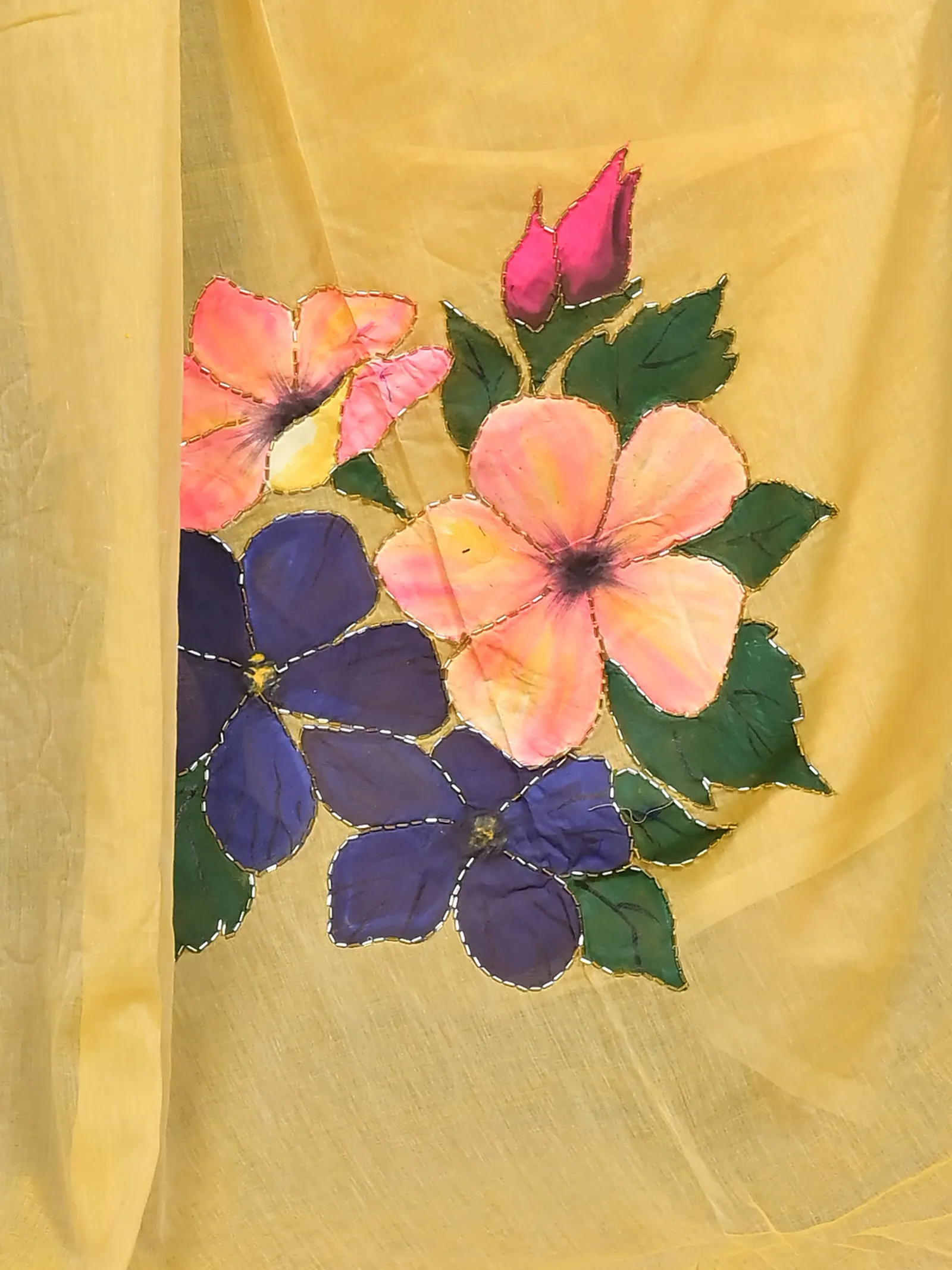 DipDiya Pure Cotton Yellow Norika Grace of Bengal Hand Painted Sarees