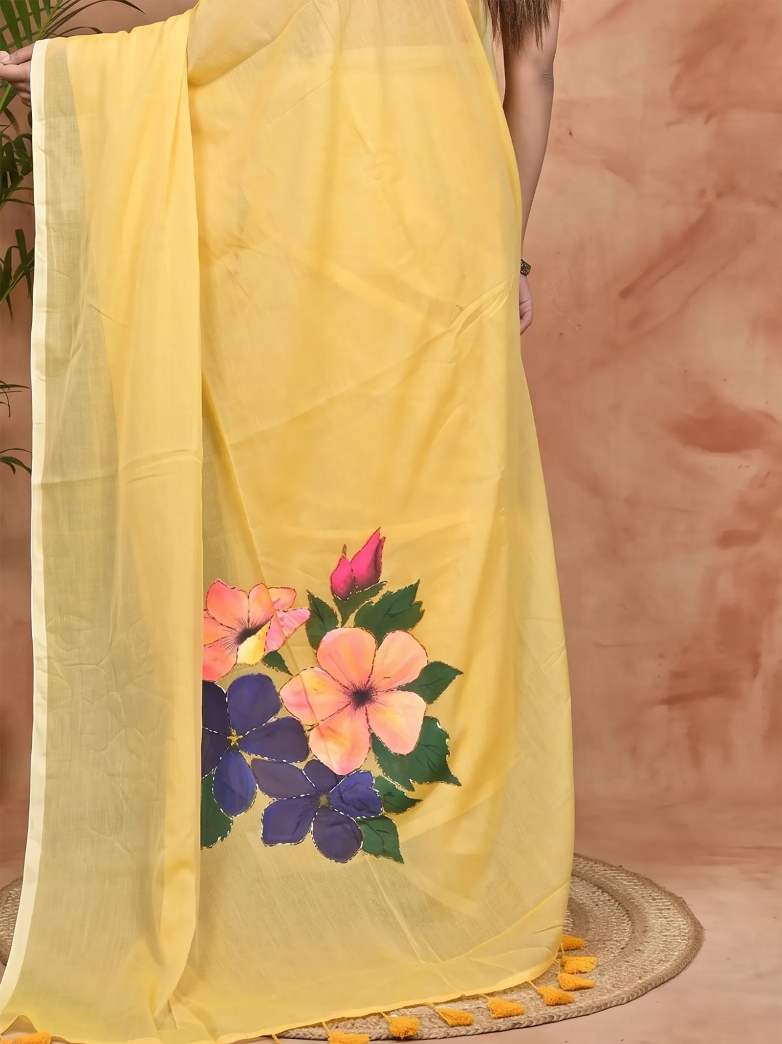 DipDiya Pure Cotton Yellow Norika Grace of Bengal Hand Painted Sarees