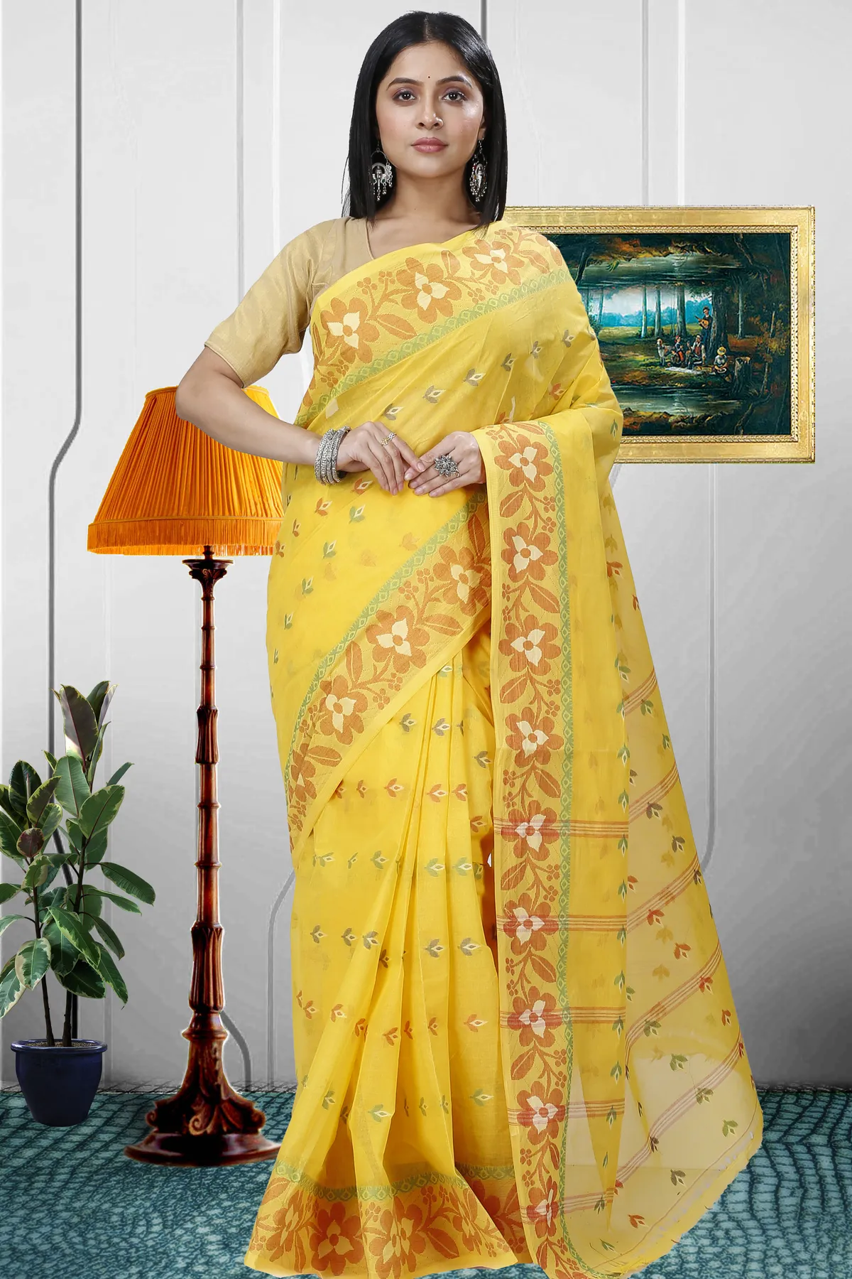 DipDiya Pure Cotton Yellow Numan Masterfully Woven Tant Sarees
