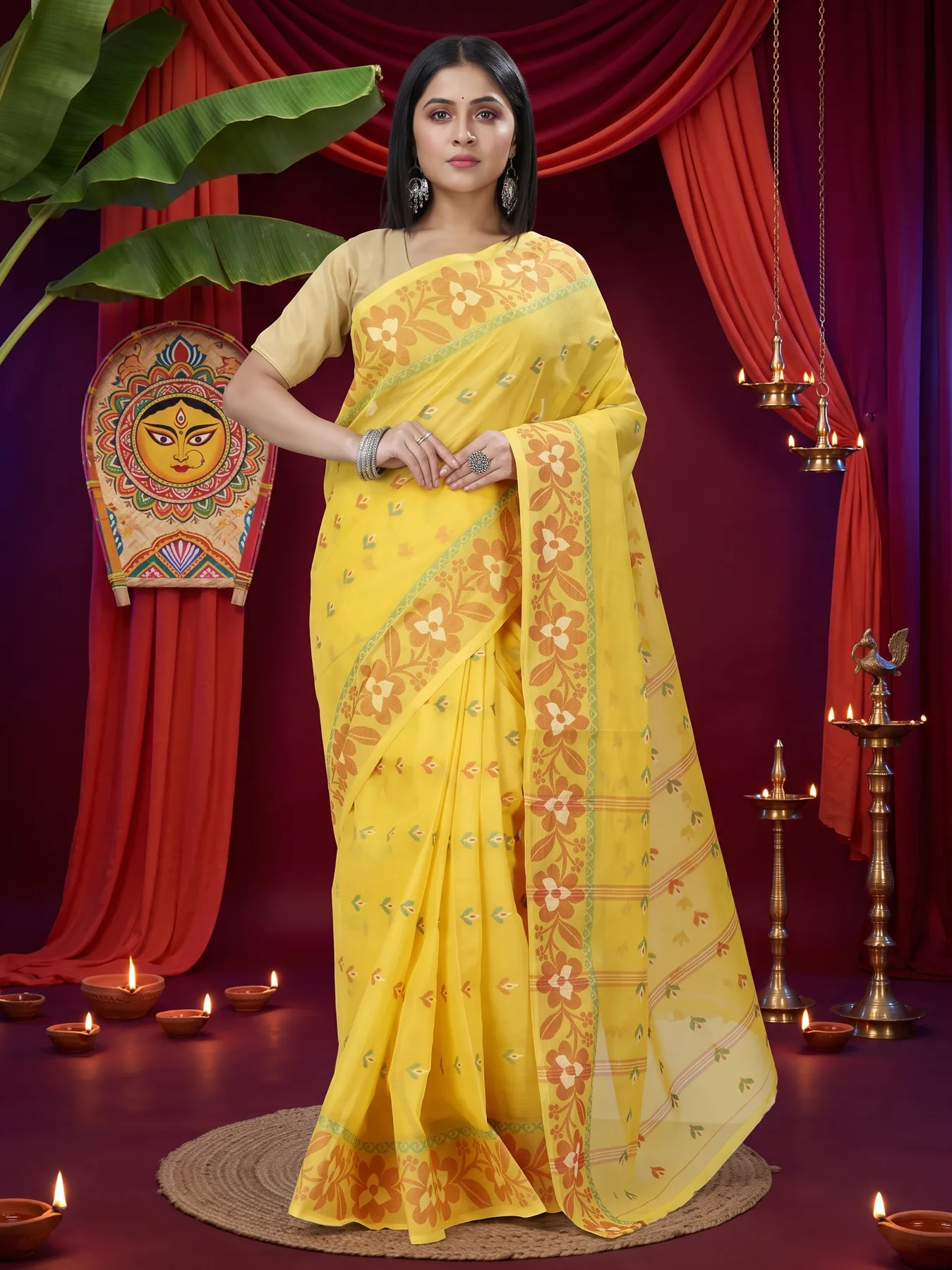 DipDiya Pure Cotton Yellow Numan Masterfully Woven Tant Sarees