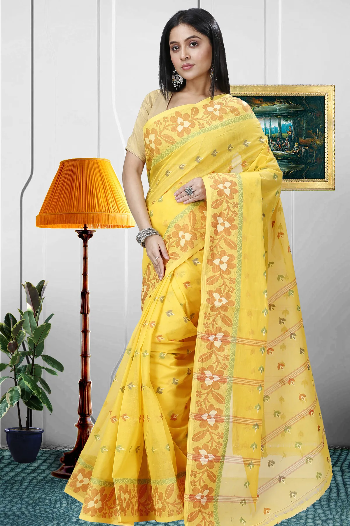 DipDiya Pure Cotton Yellow Numan Masterfully Woven Tant Sarees