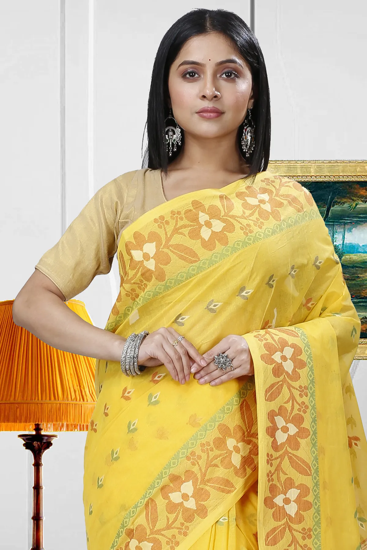 DipDiya Pure Cotton Yellow Numan Masterfully Woven Tant Sarees