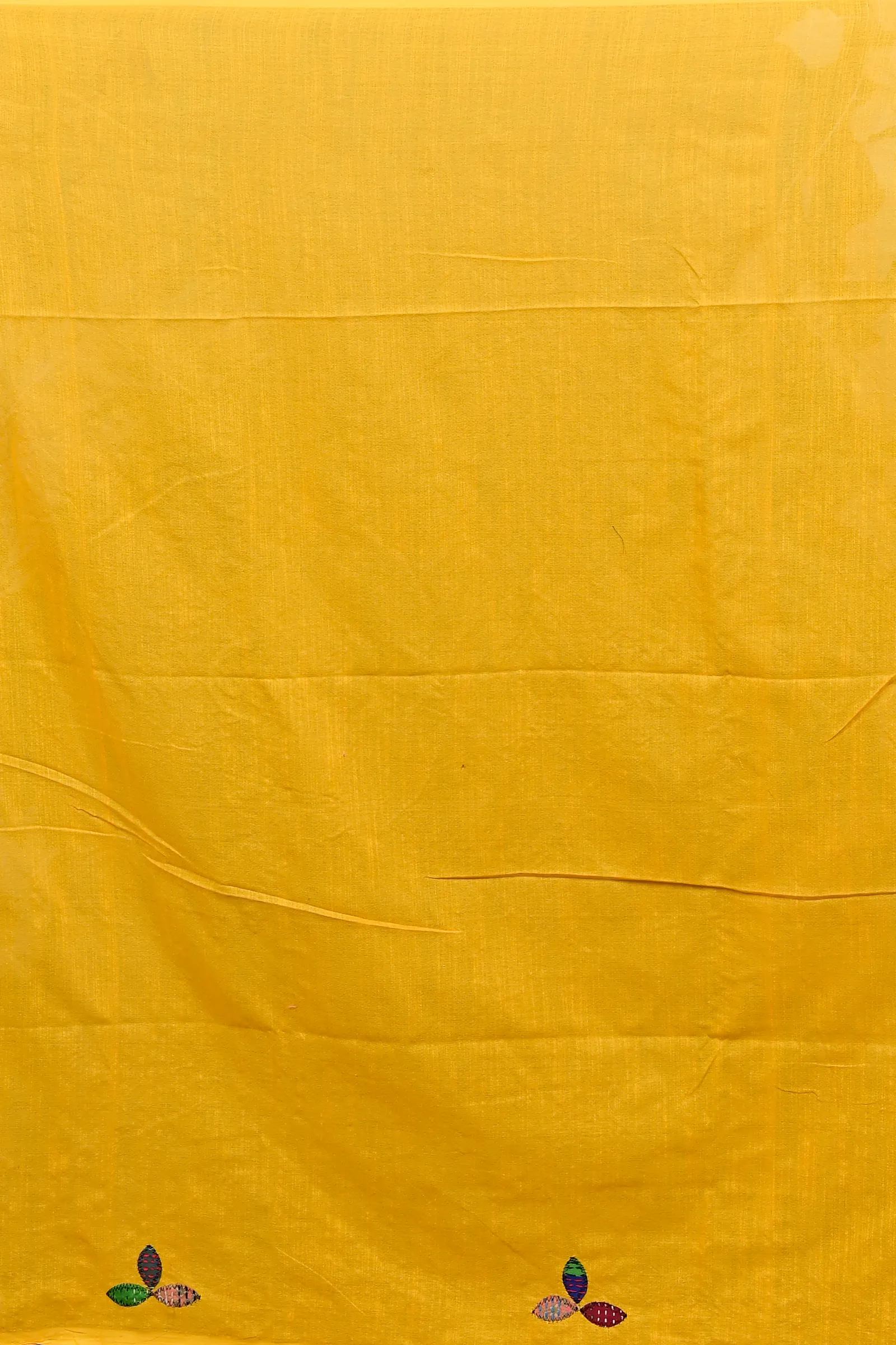 DipDiya Pure Cotton Yellow Pakhi Masterfully Woven Kantha Stitch Sarees