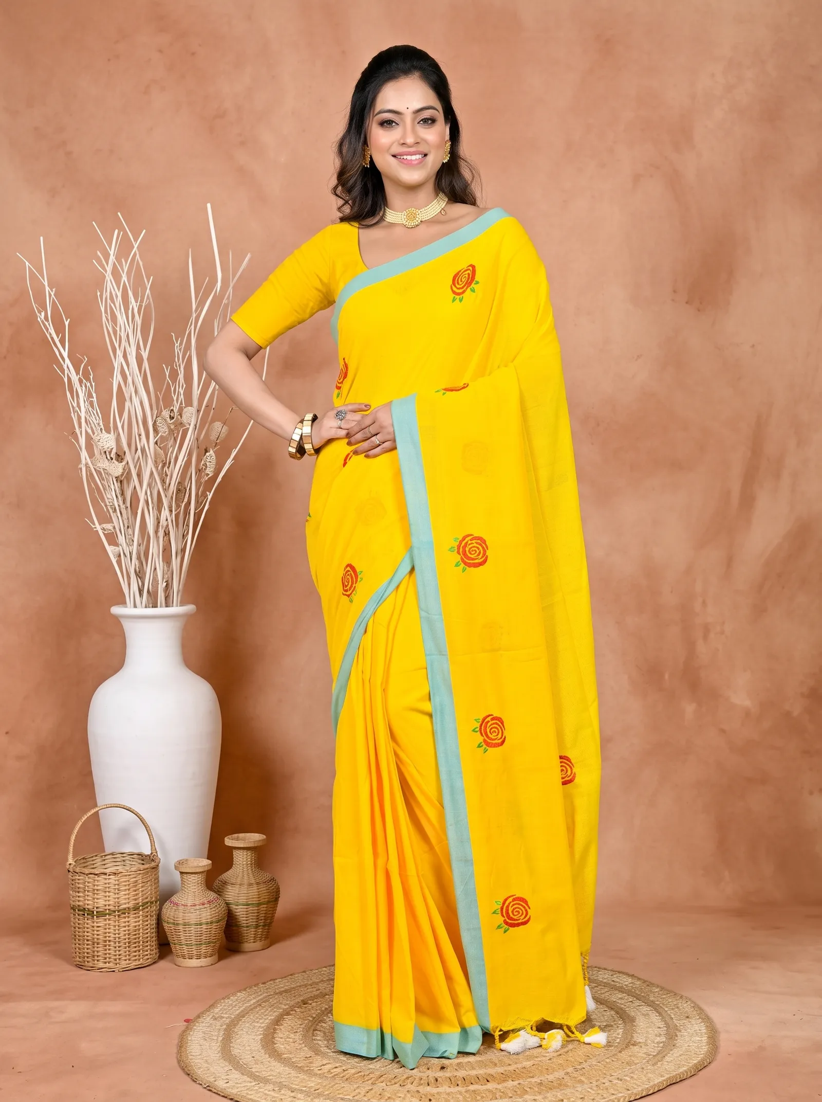 DipDiya Pure Cotton Yellow Parag Bengal’s Legacy Embroidery Handloom sarees