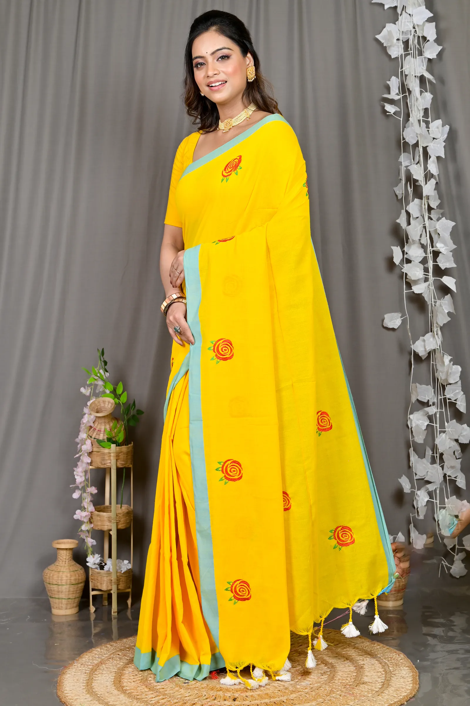 DipDiya Pure Cotton Yellow Parag Bengal’s Legacy Embroidery Handloom sarees