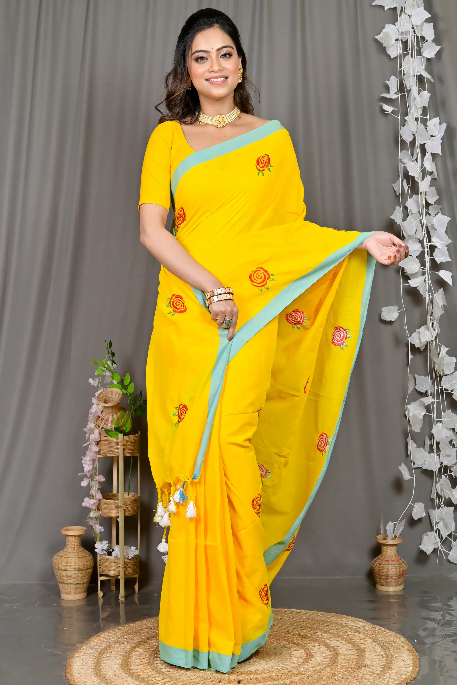 DipDiya Pure Cotton Yellow Parag Bengal’s Legacy Embroidery Handloom sarees