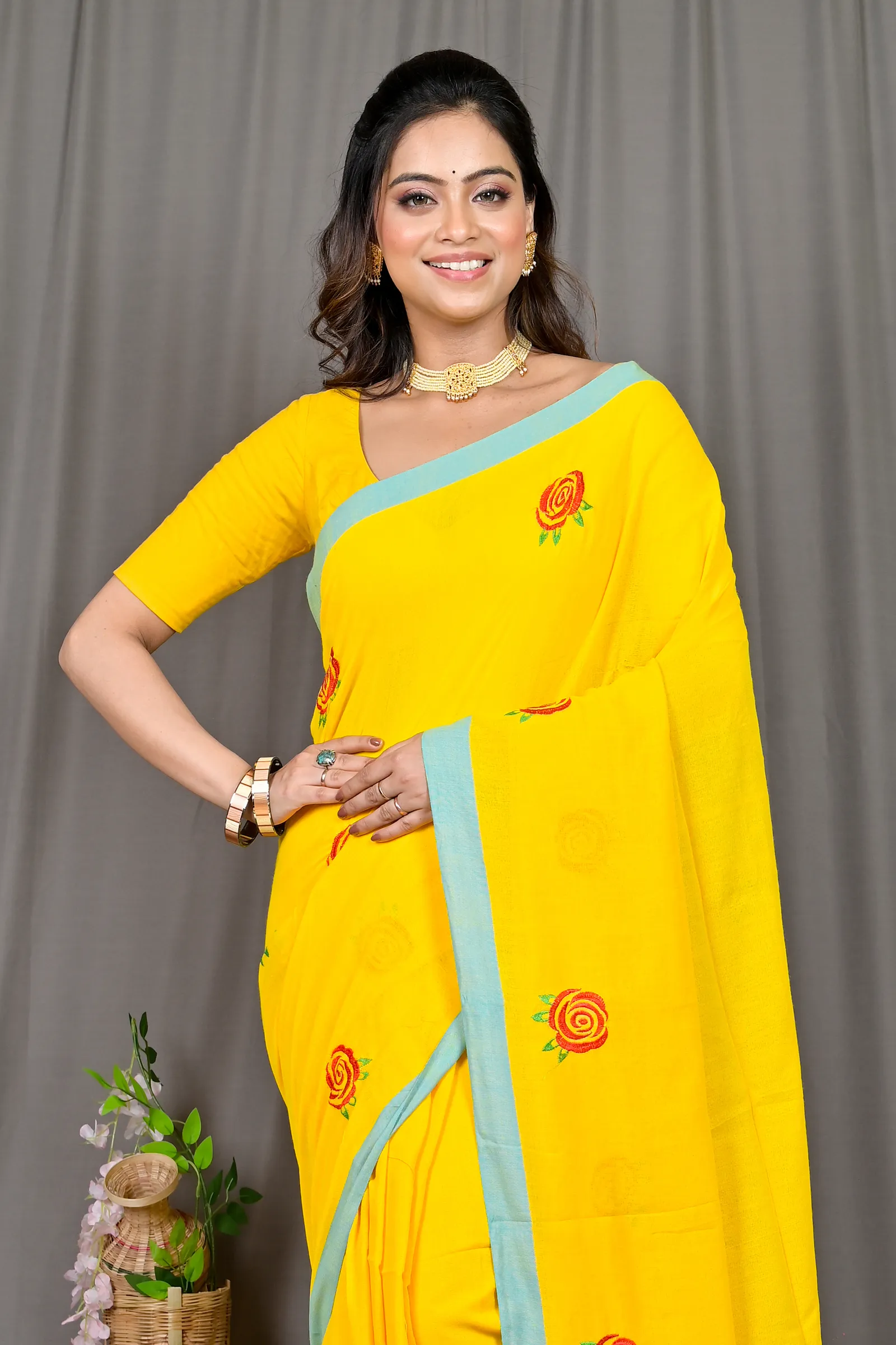 DipDiya Pure Cotton Yellow Parag Bengal’s Legacy Embroidery Handloom sarees