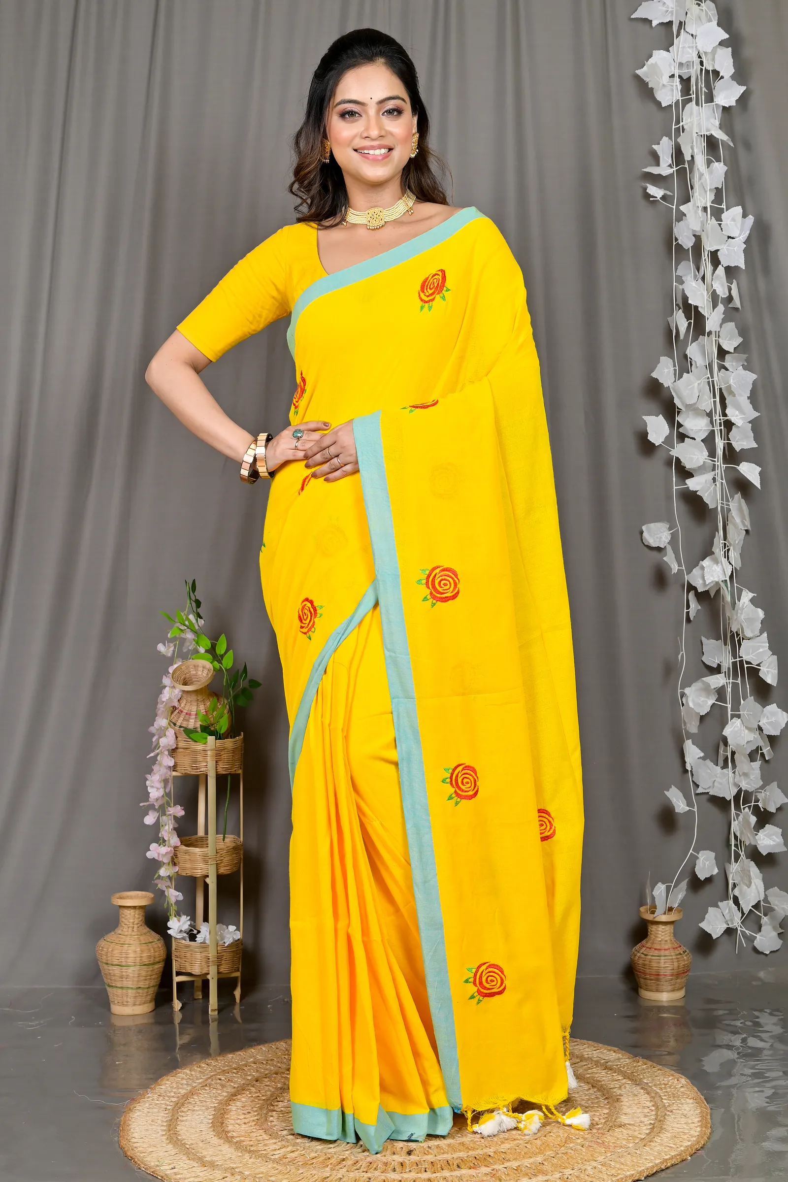DipDiya Pure Cotton Yellow Parag Bengal’s Legacy Embroidery Handloom sarees