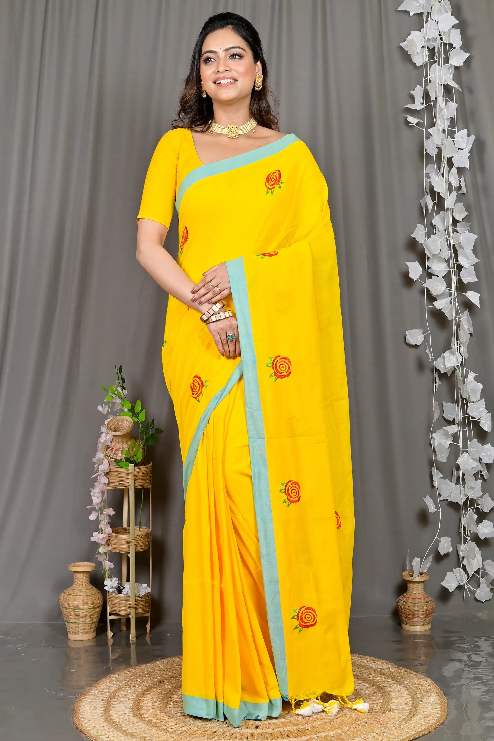 DipDiya Pure Cotton Yellow Parag Bengal’s Legacy Embroidery Handloom sarees