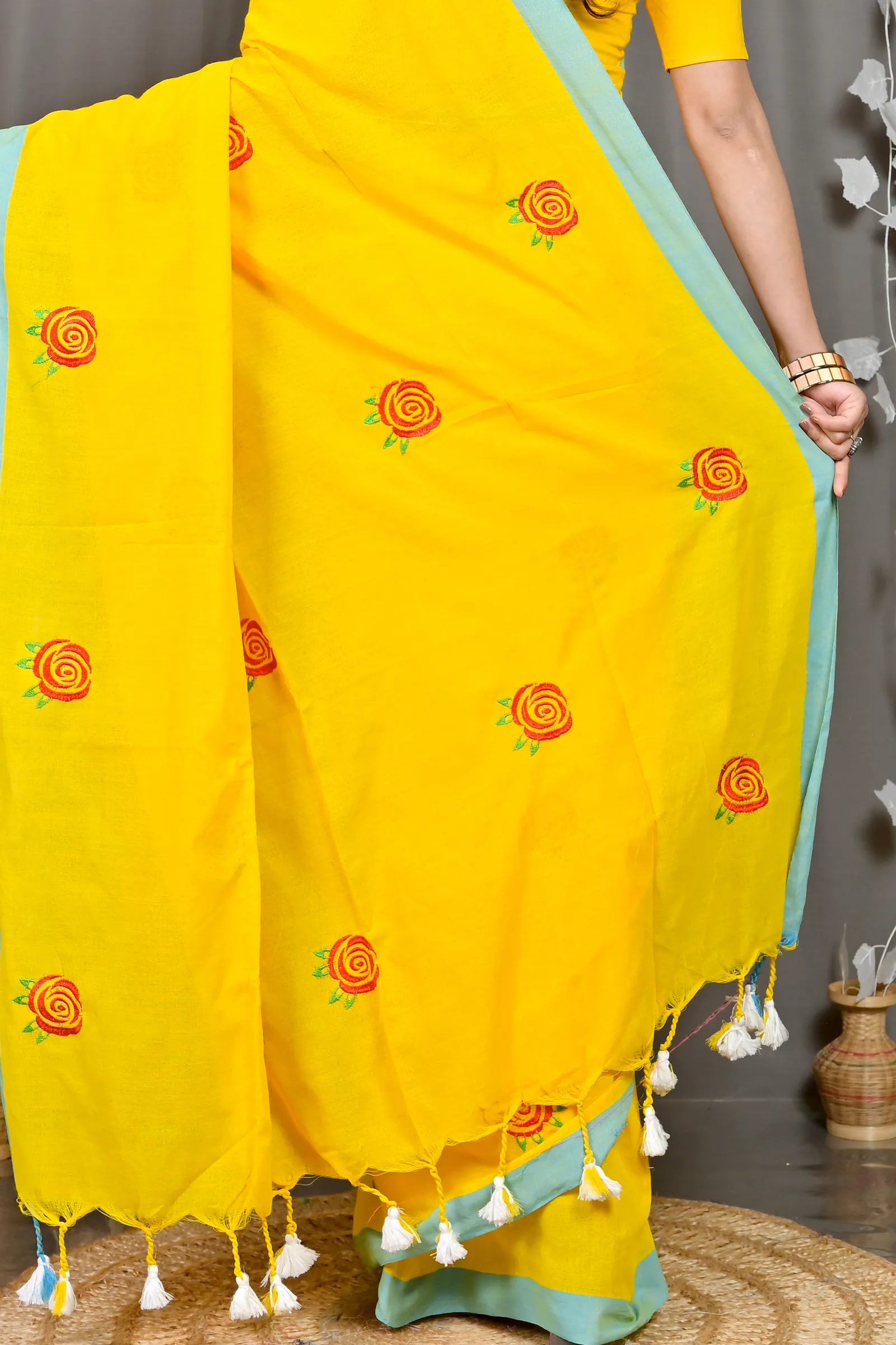 DipDiya Pure Cotton Yellow Parag Bengal’s Legacy Embroidery Handloom sarees