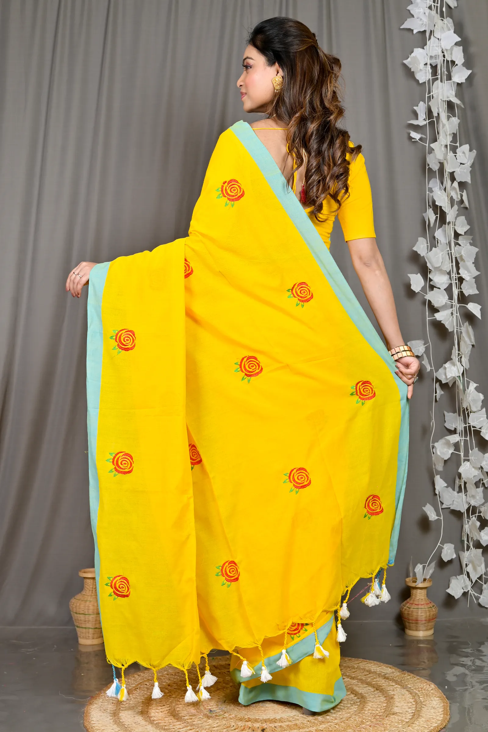 DipDiya Pure Cotton Yellow Parag Bengal’s Legacy Embroidery Handloom sarees