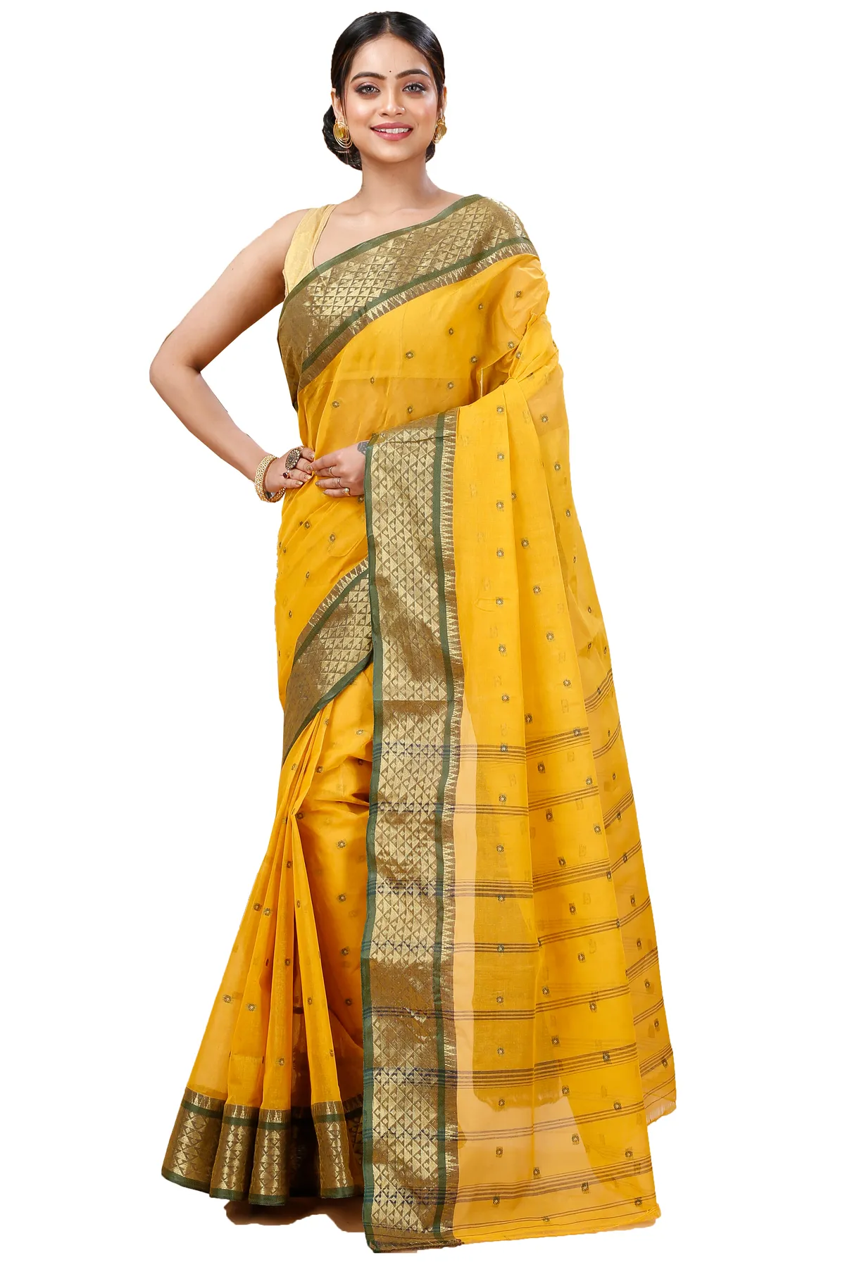 DipDiya Pure Cotton Yellow Peral Effortless Tradition Tant Sarees