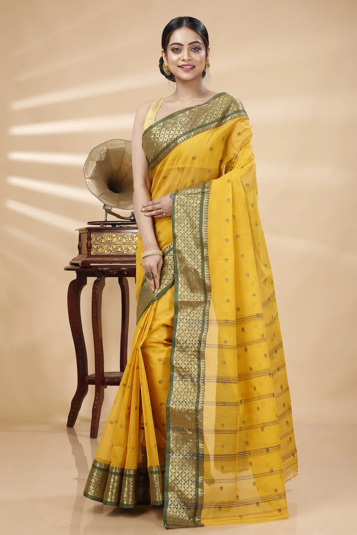 DipDiya Pure Cotton Yellow Peral Effortless Tradition Tant Sarees