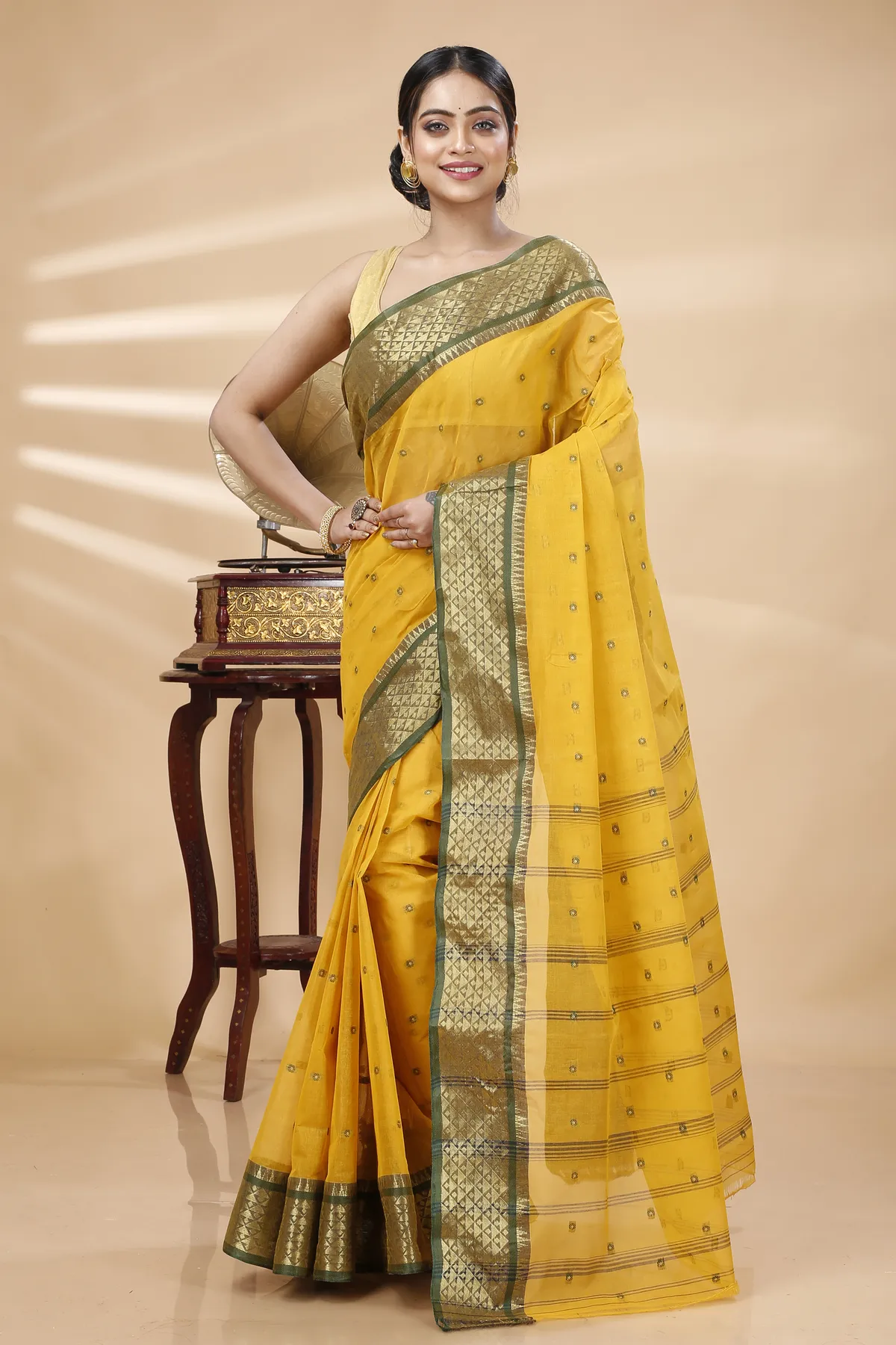 DipDiya Pure Cotton Yellow Peral Effortless Tradition Tant Sarees
