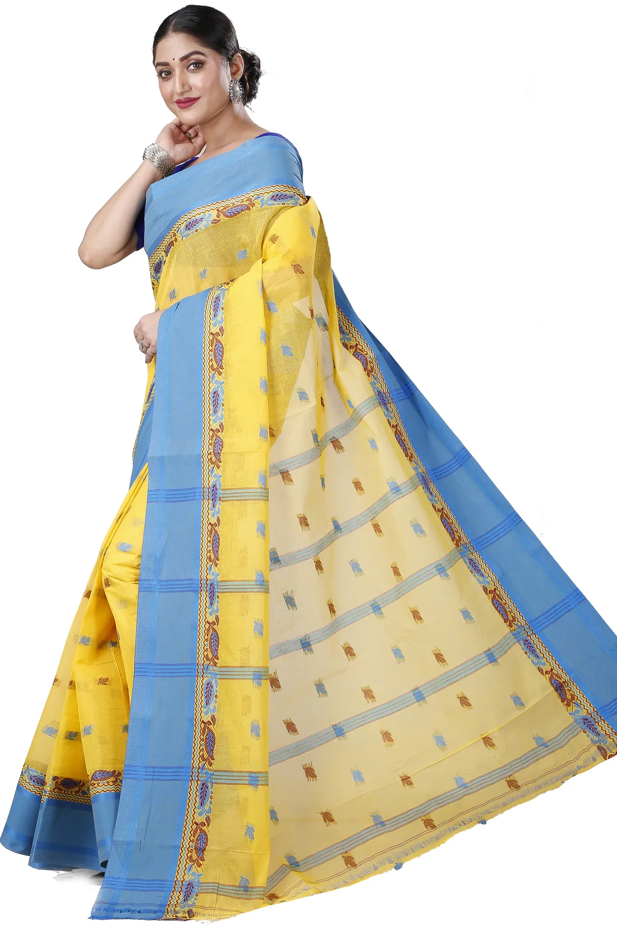DipDiya Pure Cotton Yellow Provati Heritage You Can Wear Tant Sarees