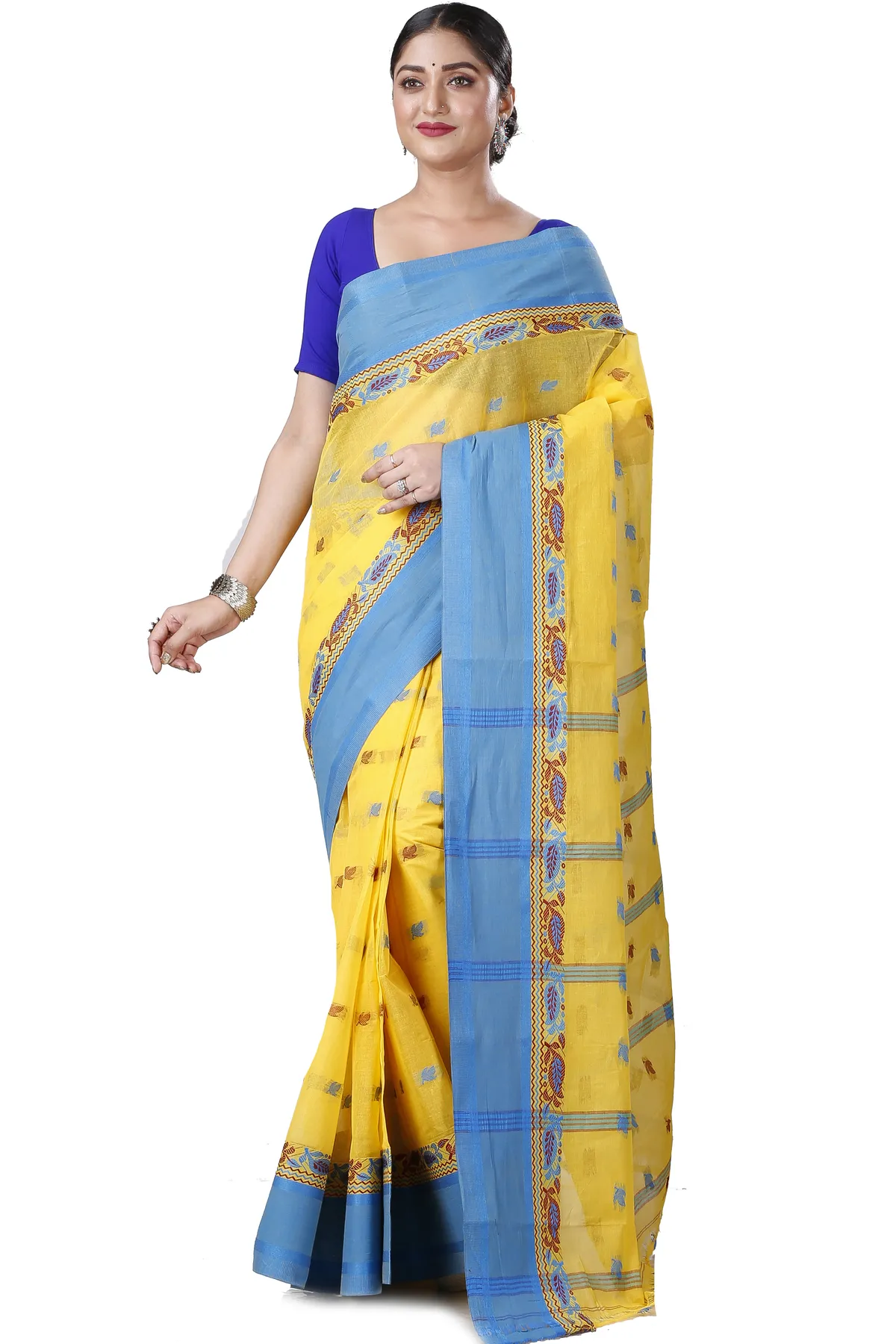 DipDiya Pure Cotton Yellow Provati Heritage You Can Wear Tant Sarees