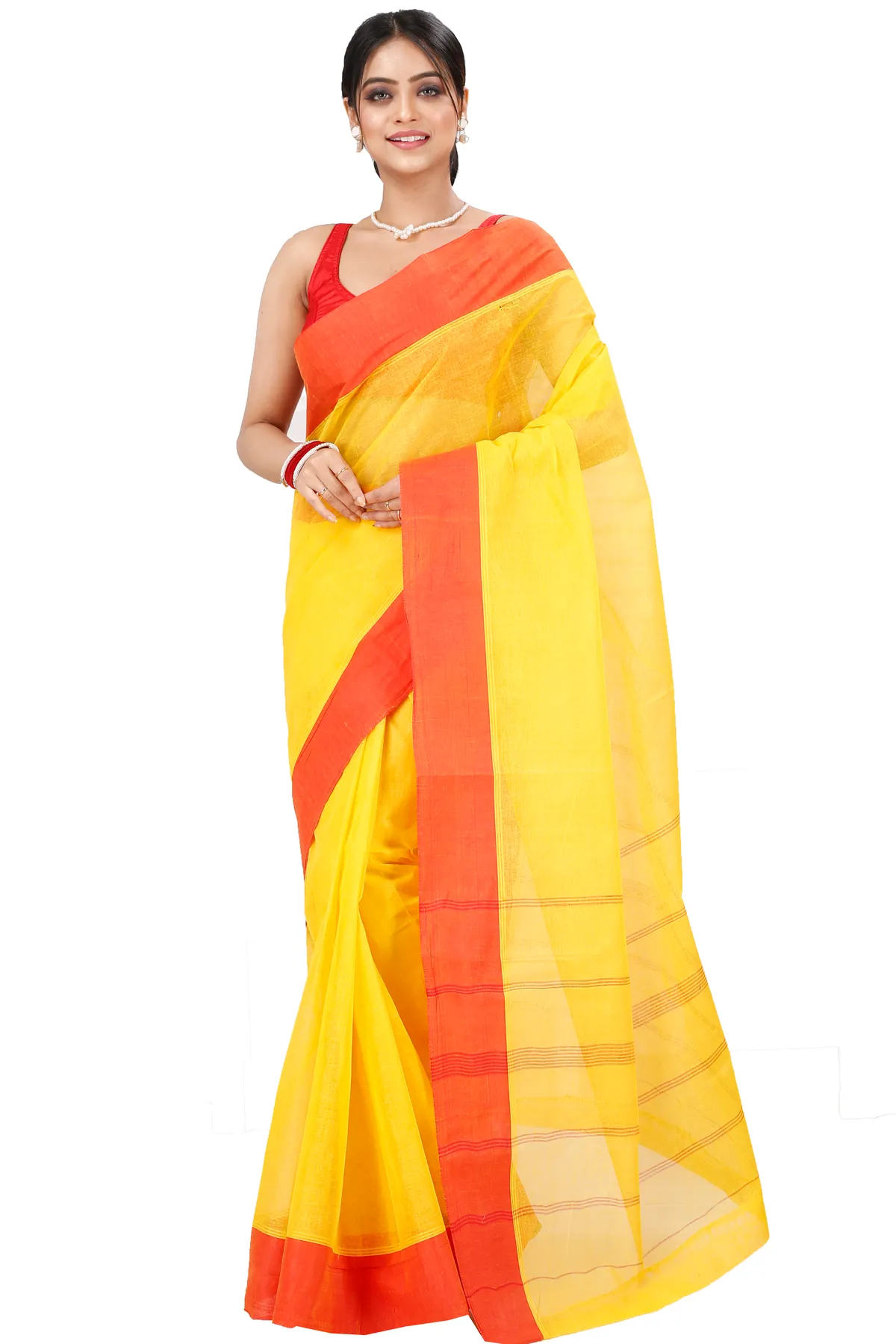 DipDiya Pure Cotton Yellow Red Elu Than Bengal’s Tradition Tant Sarees