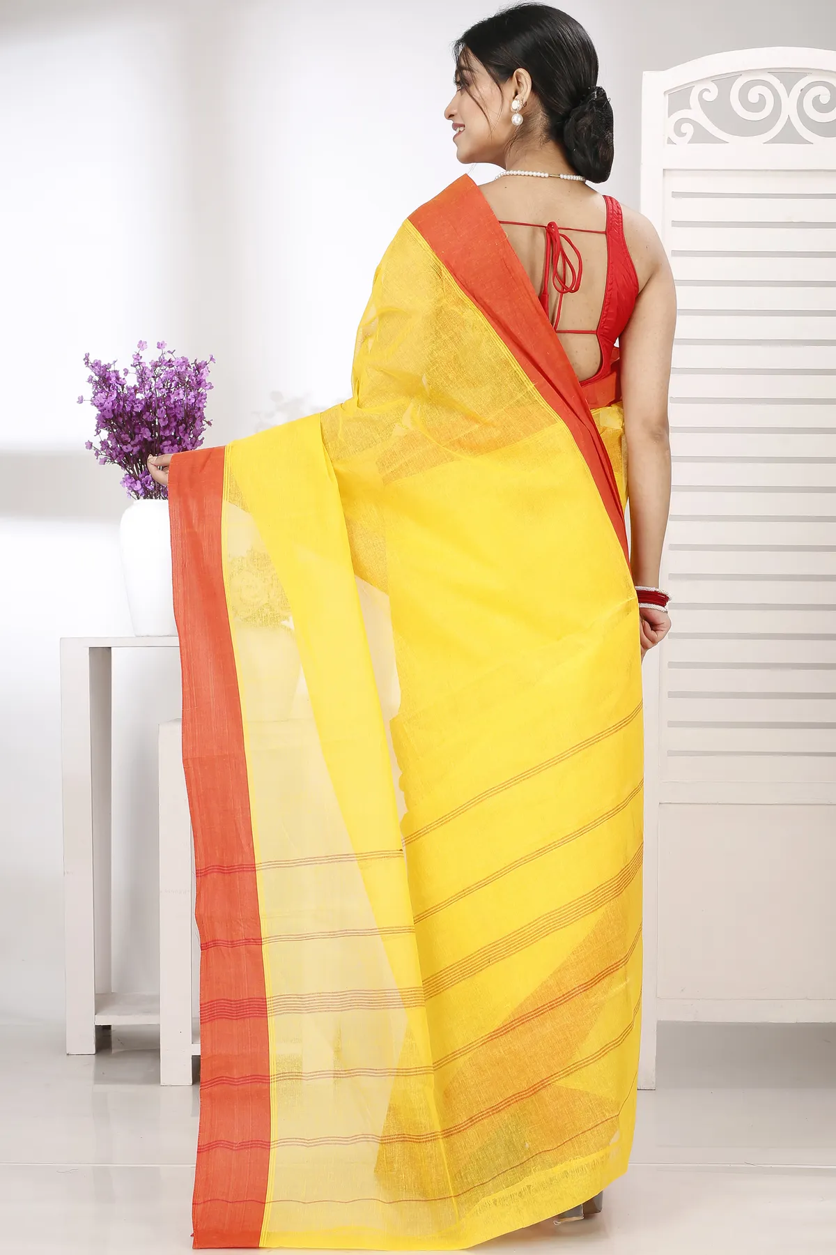 DipDiya Pure Cotton Yellow Red Elu Than Bengal’s Tradition Tant Sarees