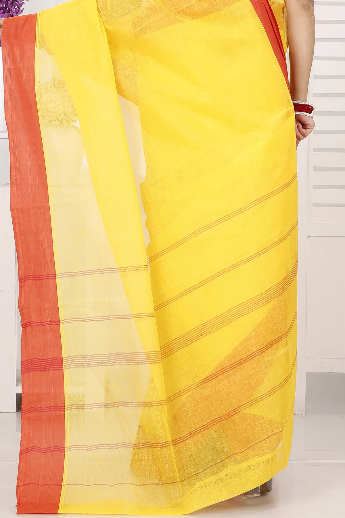 DipDiya Pure Cotton Yellow Red Elu Than Bengal’s Tradition Tant Sarees