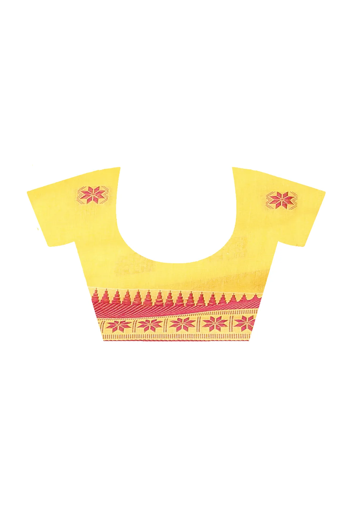 DipDiya Pure Cotton Yellow Red Guti Hand Effortless Tradition Handloom Sarees