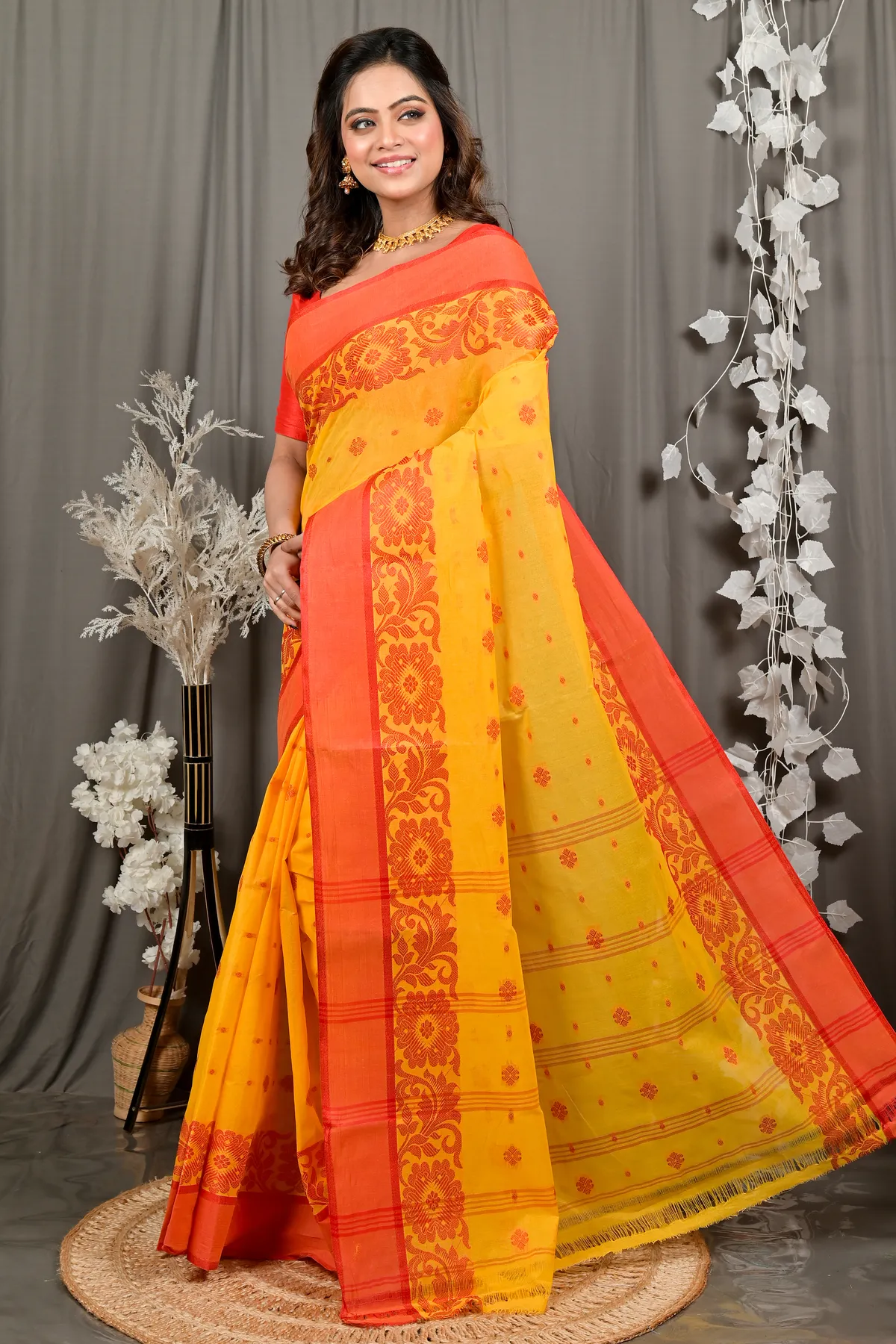 DipDiya Pure Cotton Yellow Red Heruka Heritage You Can Wear Tant Sarees