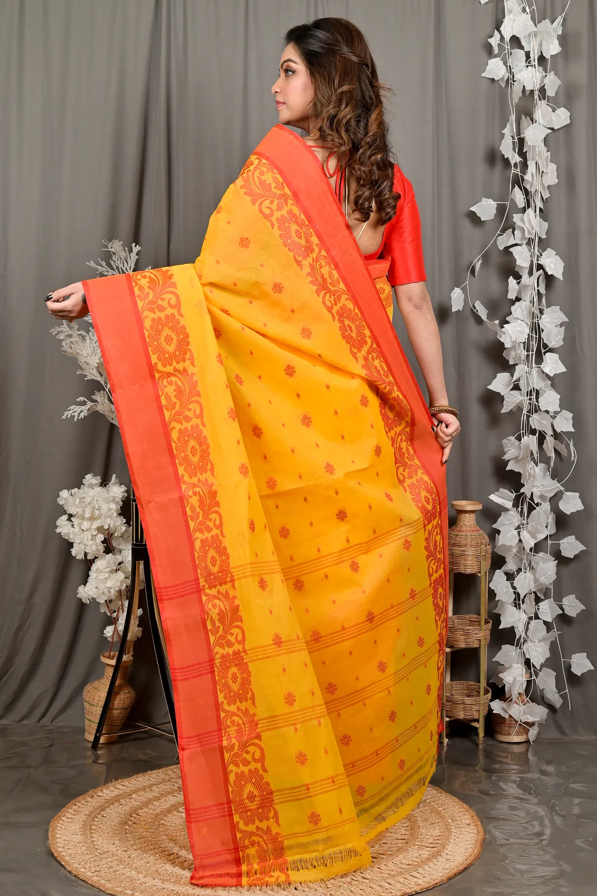 DipDiya Pure Cotton Yellow Red Heruka Heritage You Can Wear Tant Sarees