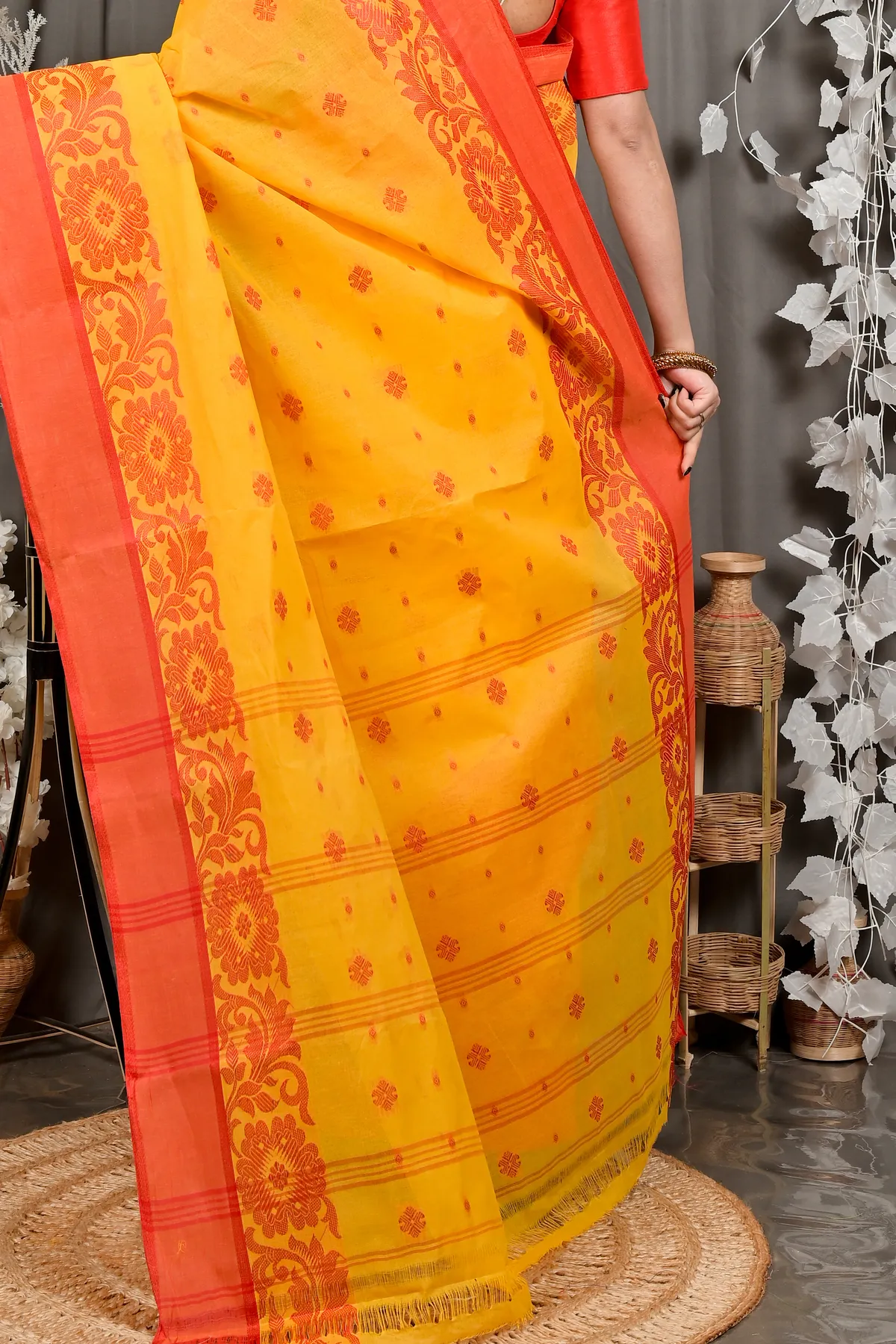 DipDiya Pure Cotton Yellow Red Heruka Heritage You Can Wear Tant Sarees