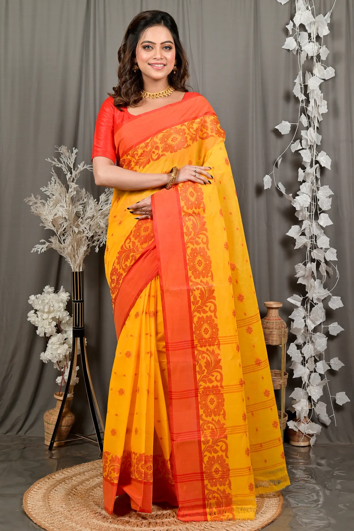 DipDiya Pure Cotton Yellow Red Heruka Heritage You Can Wear Tant Sarees