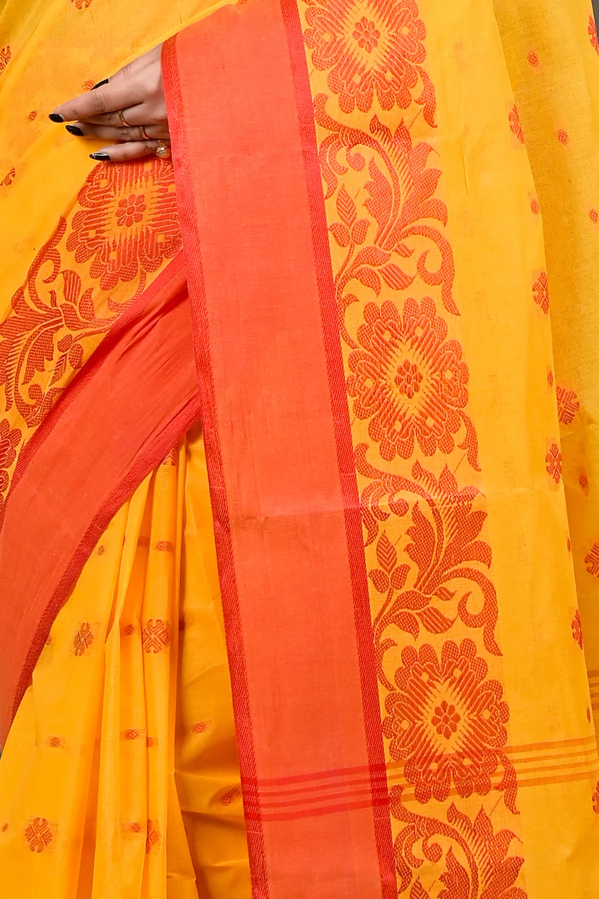 DipDiya Pure Cotton Yellow Red Heruka Heritage You Can Wear Tant Sarees