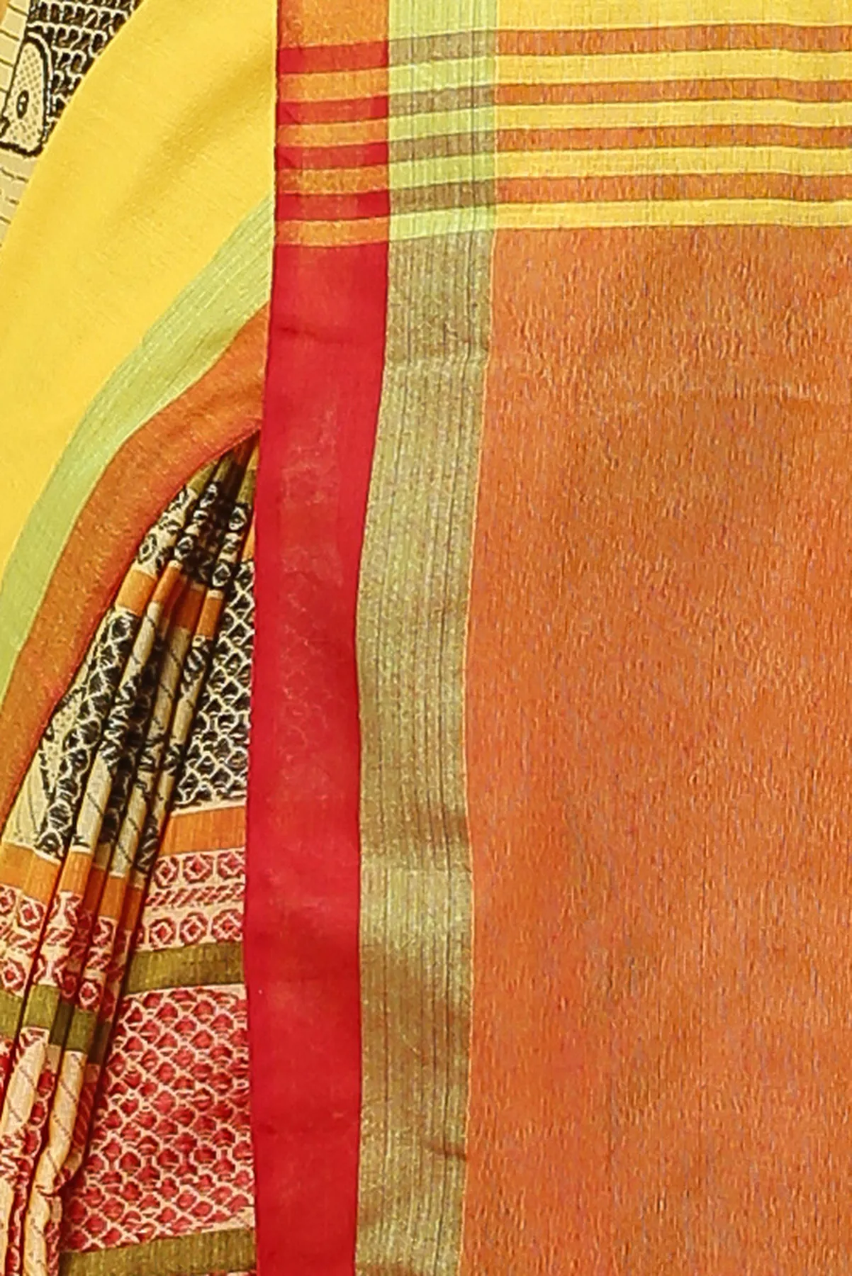 DipDiya Pure Cotton Yellow Red Marine Wrapped in Heritage Handloom Sarees