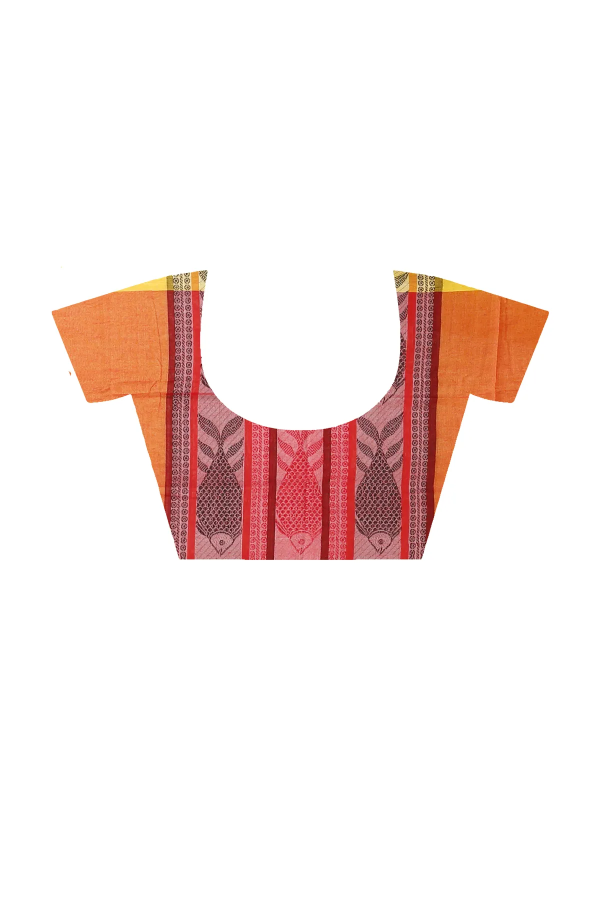 DipDiya Pure Cotton Yellow Red Marine Wrapped in Heritage Handloom Sarees