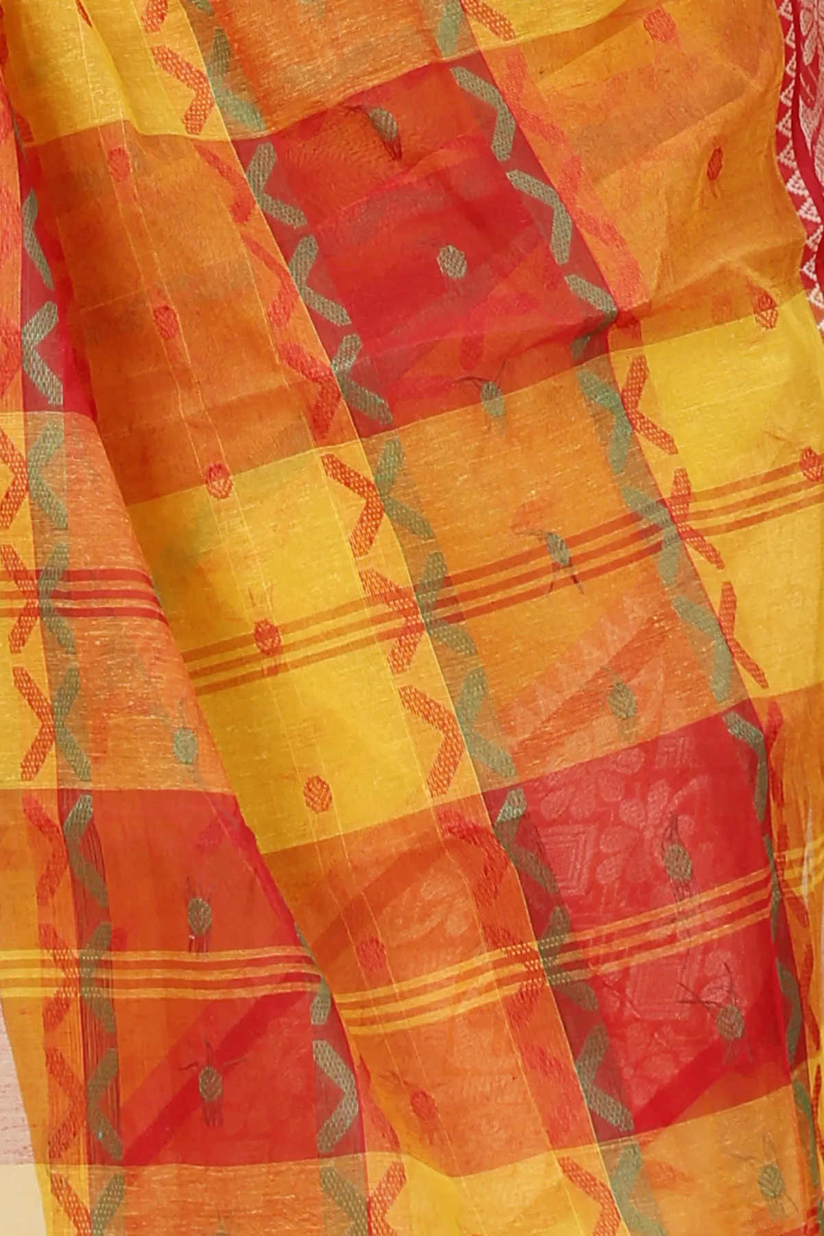 DipDiya Pure Cotton Yellow Red SonaJhuri Desiging Handcrafted Elegance Tant Sarees