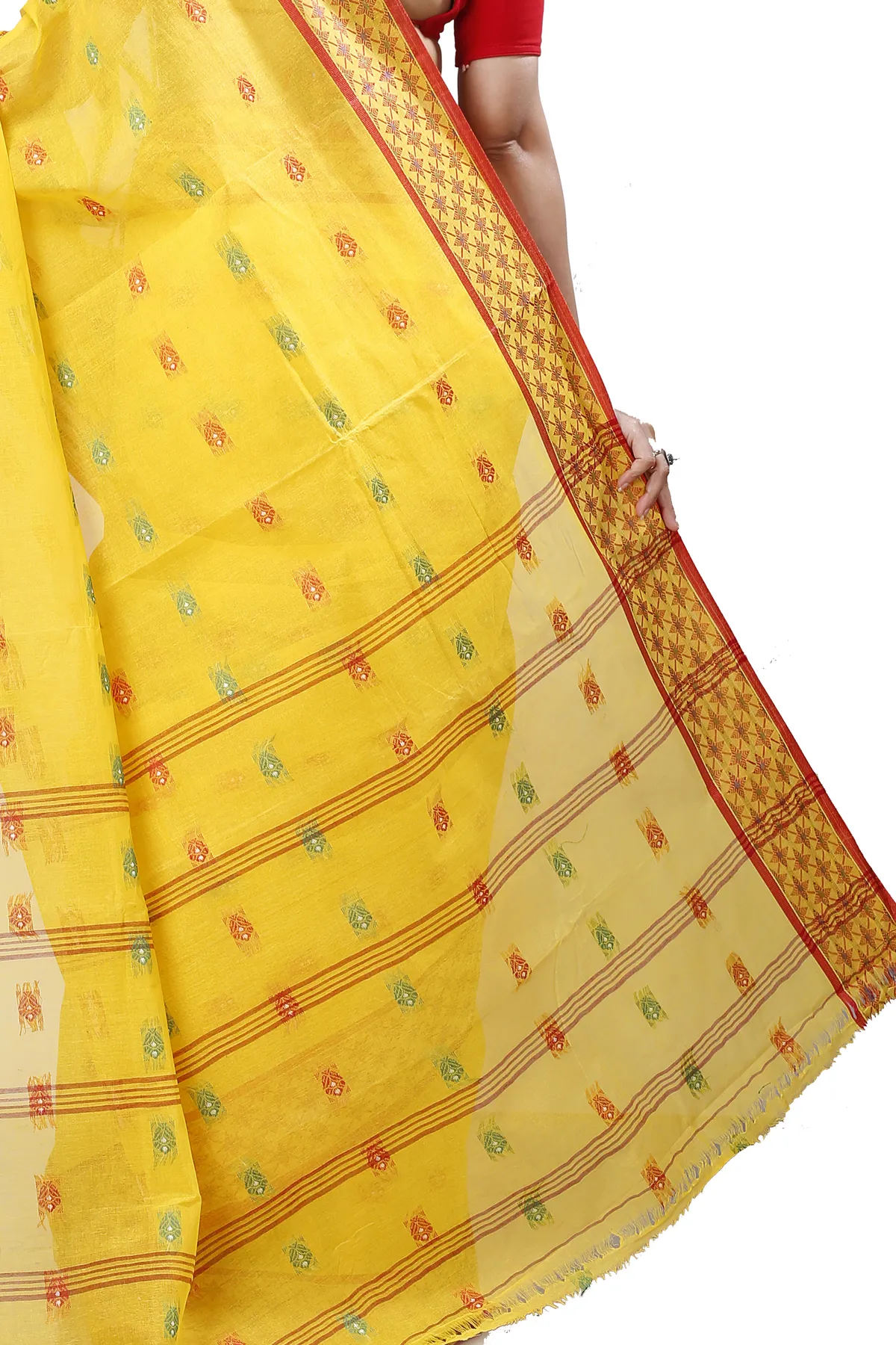 DipDiya Pure Cotton Yellow Reese Traditional Bengali Tant Sarees
