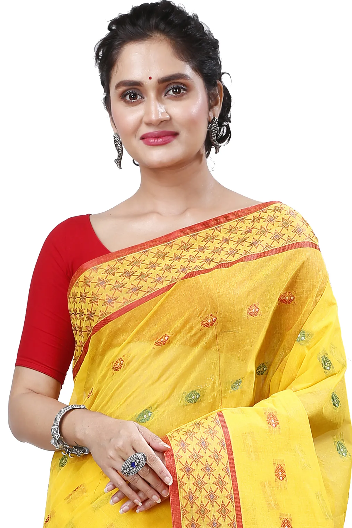 DipDiya Pure Cotton Yellow Reese Traditional Bengali Tant Sarees