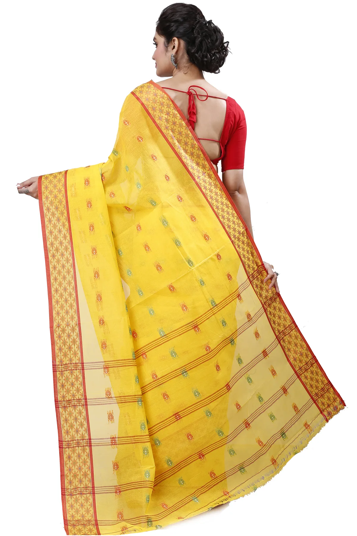 DipDiya Pure Cotton Yellow Reese Traditional Bengali Tant Sarees