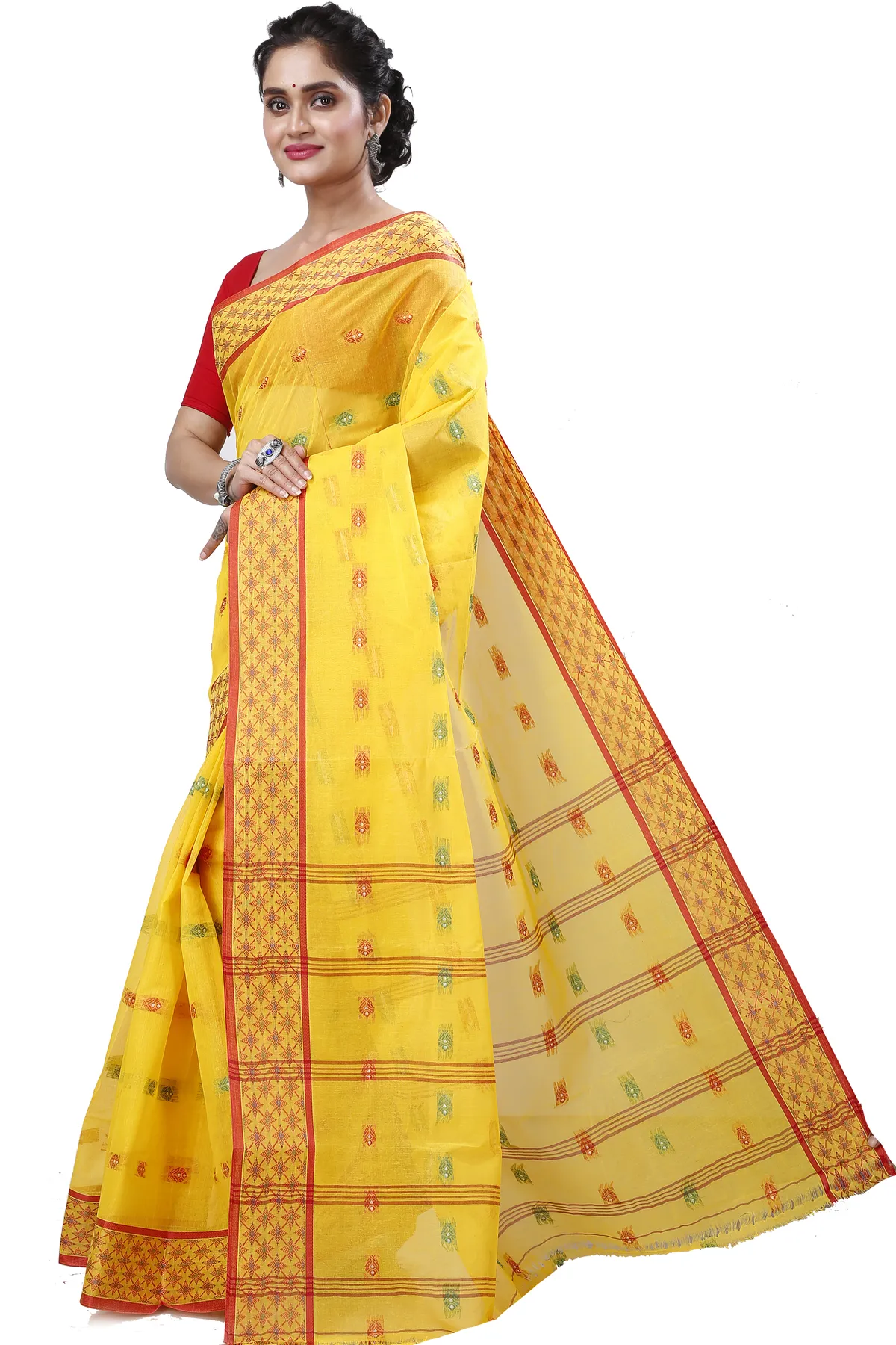 DipDiya Pure Cotton Yellow Reese Traditional Bengali Tant Sarees