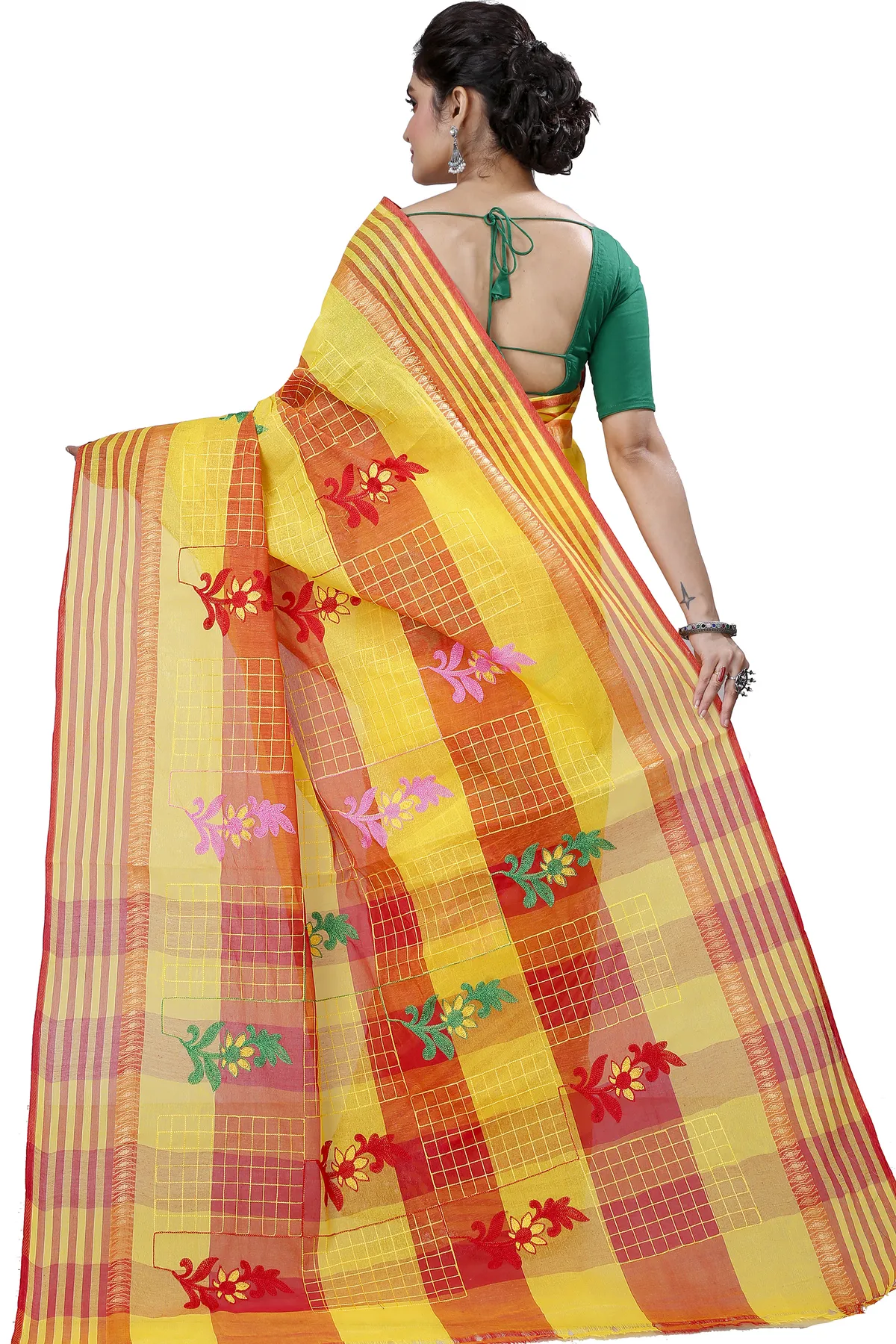 DipDiya Pure Cotton Yellow Rivka Bengal in Every Thread Embroidery Tant Sarees