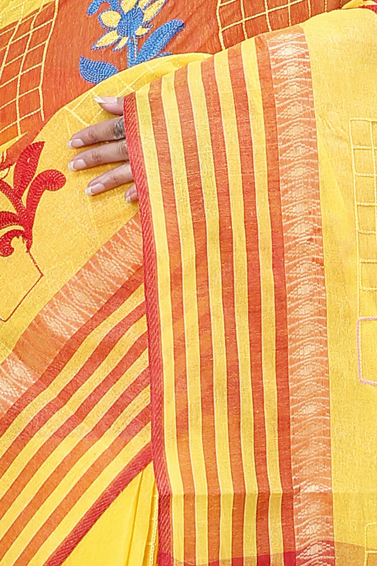 DipDiya Pure Cotton Yellow Rivka Bengal in Every Thread Embroidery Tant Sarees