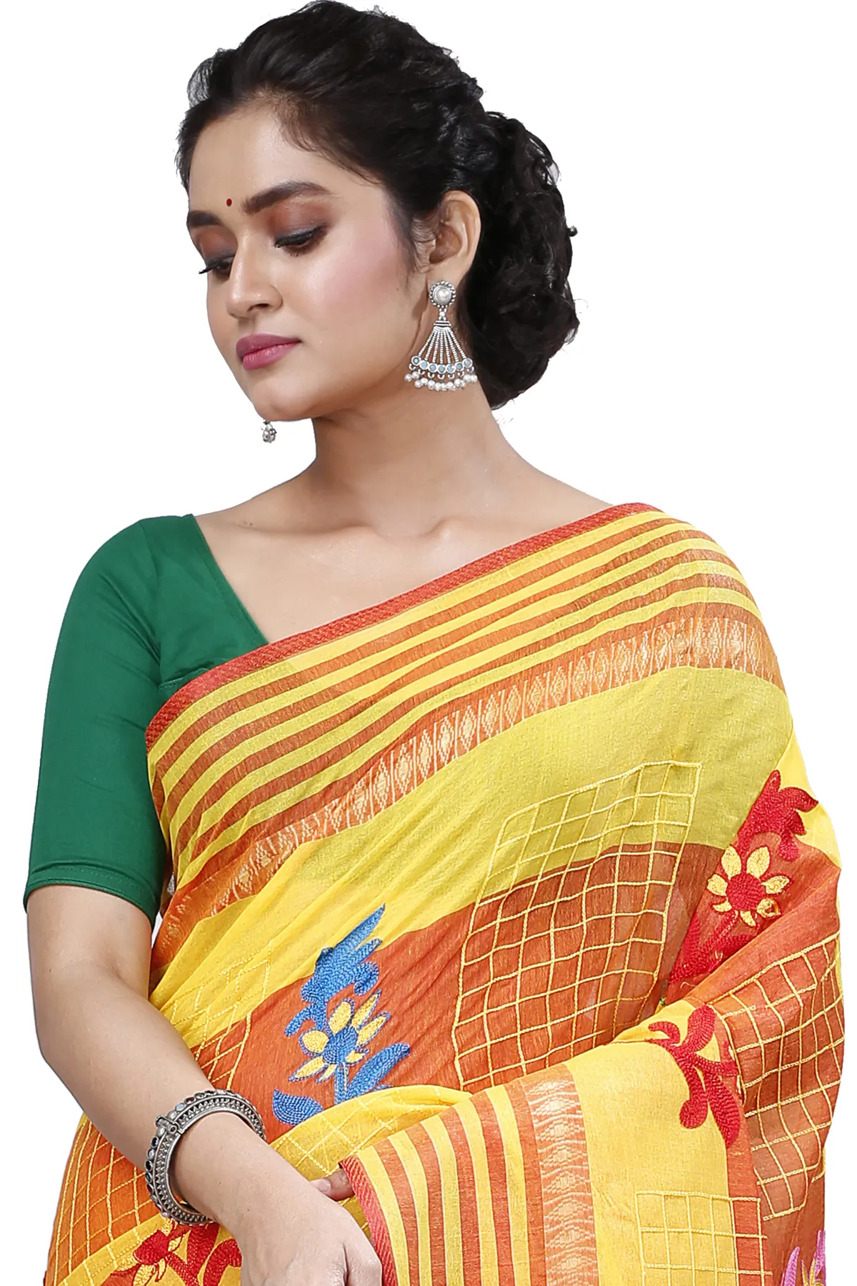 DipDiya Pure Cotton Yellow Rivka Bengal in Every Thread Embroidery Tant Sarees