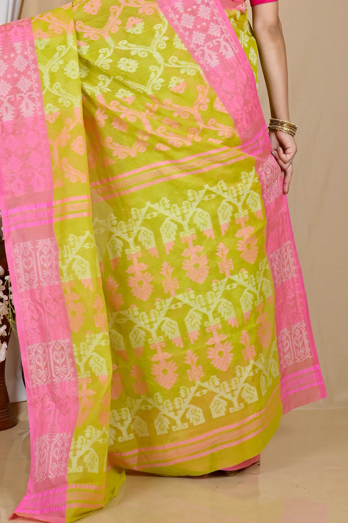 DipDiya Pure Cotton Yellow Semata Handcrafted Elegance Tant Sarees