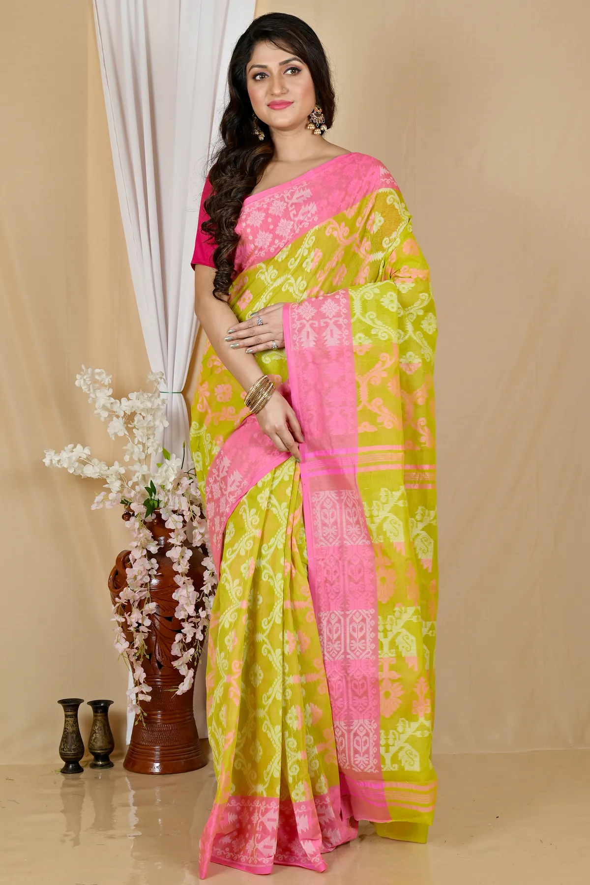 DipDiya Pure Cotton Yellow Semata Handcrafted Elegance Tant Sarees