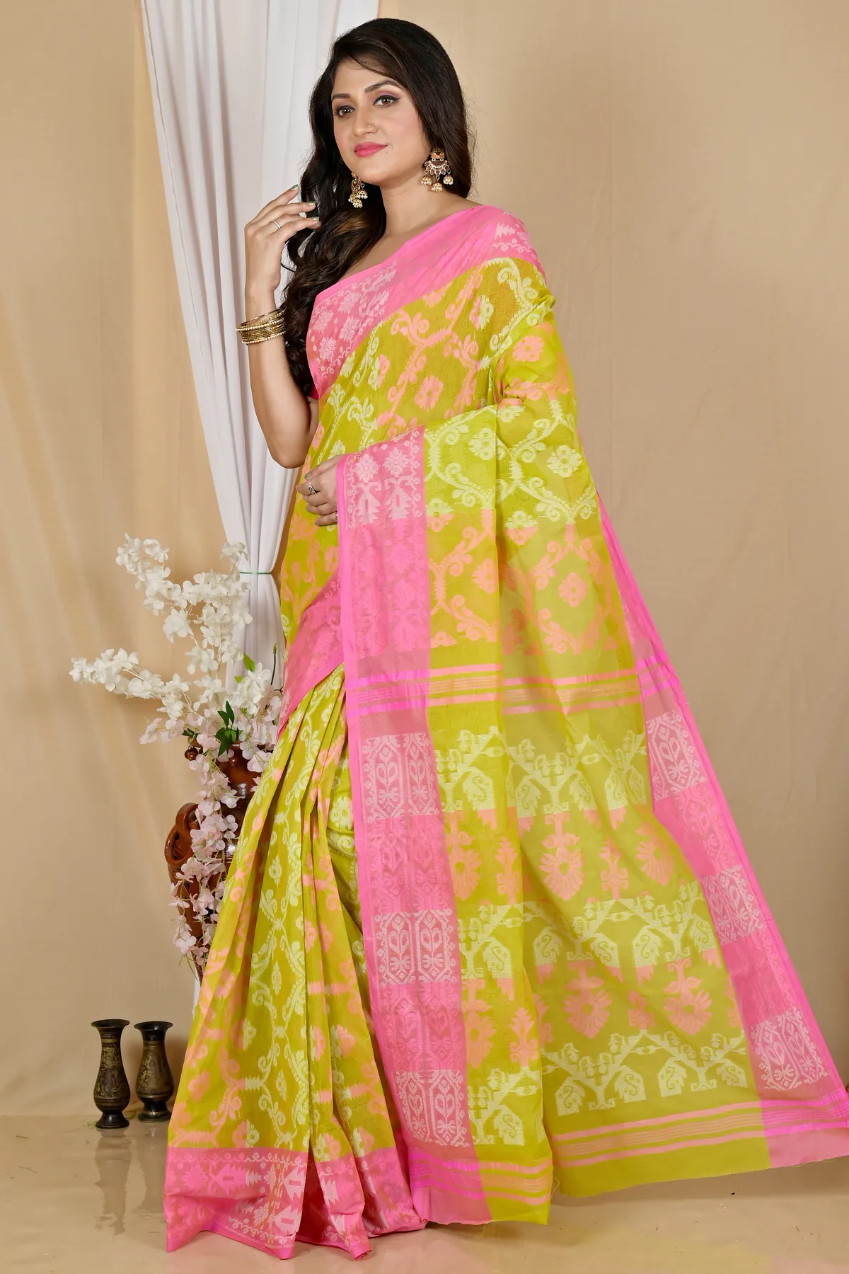 DipDiya Pure Cotton Yellow Semata Handcrafted Elegance Tant Sarees
