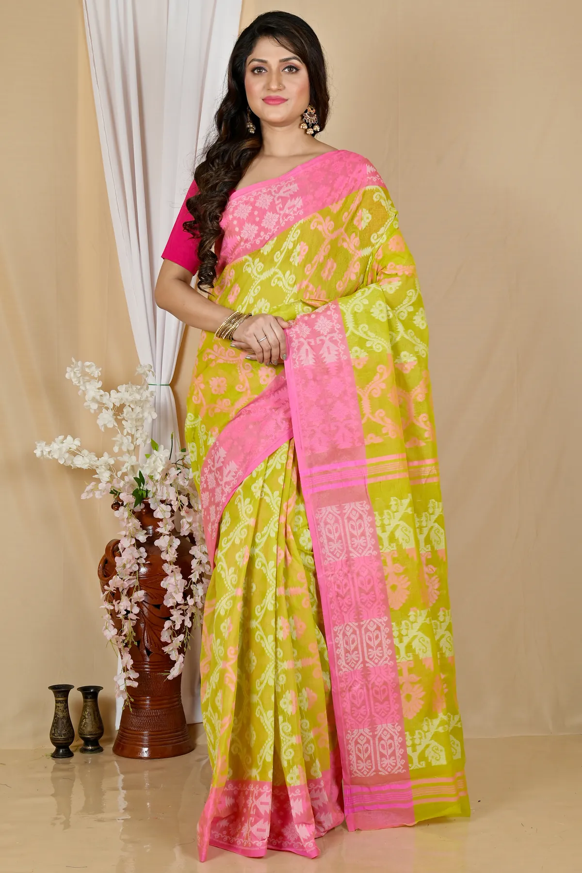 DipDiya Pure Cotton Yellow Semata Handcrafted Elegance Tant Sarees