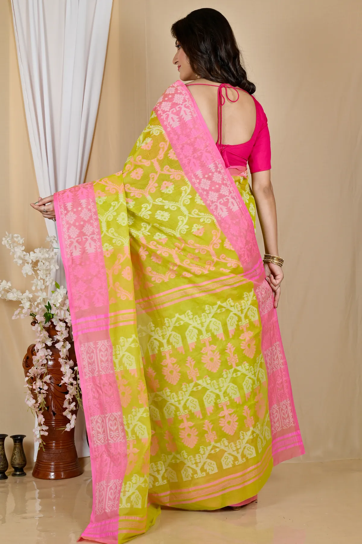 DipDiya Pure Cotton Yellow Semata Handcrafted Elegance Tant Sarees