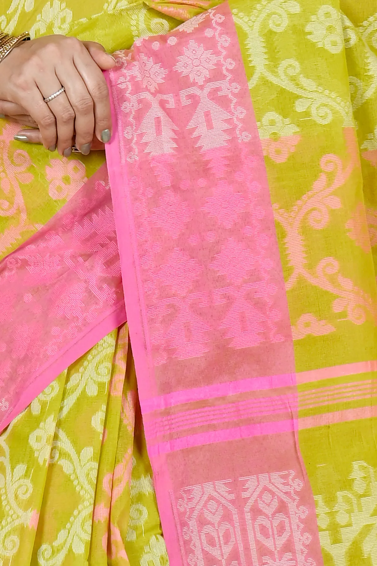 DipDiya Pure Cotton Yellow Semata Handcrafted Elegance Tant Sarees