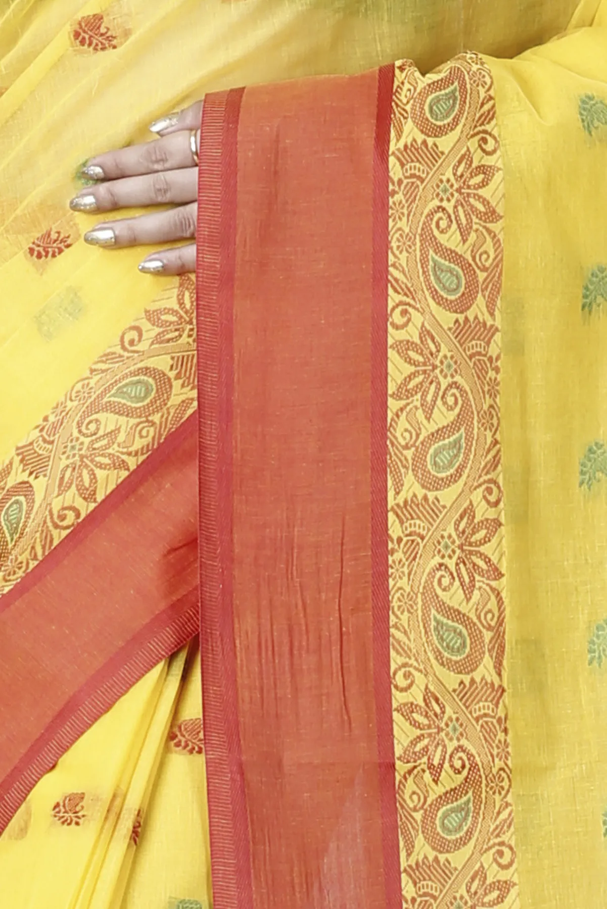 DipDiya Pure Cotton Yellow Srimati Woven by Hand Tant Sarees