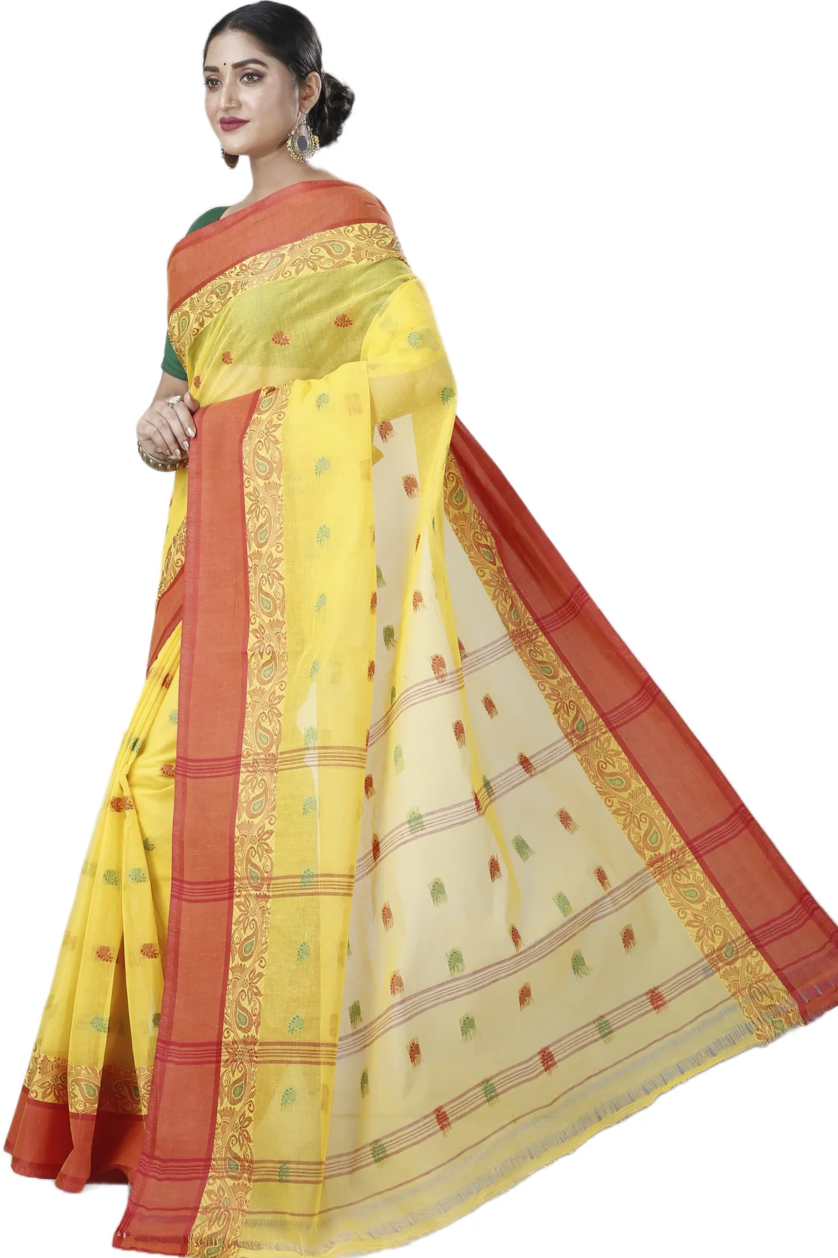 DipDiya Pure Cotton Yellow Srimati Woven by Hand Tant Sarees