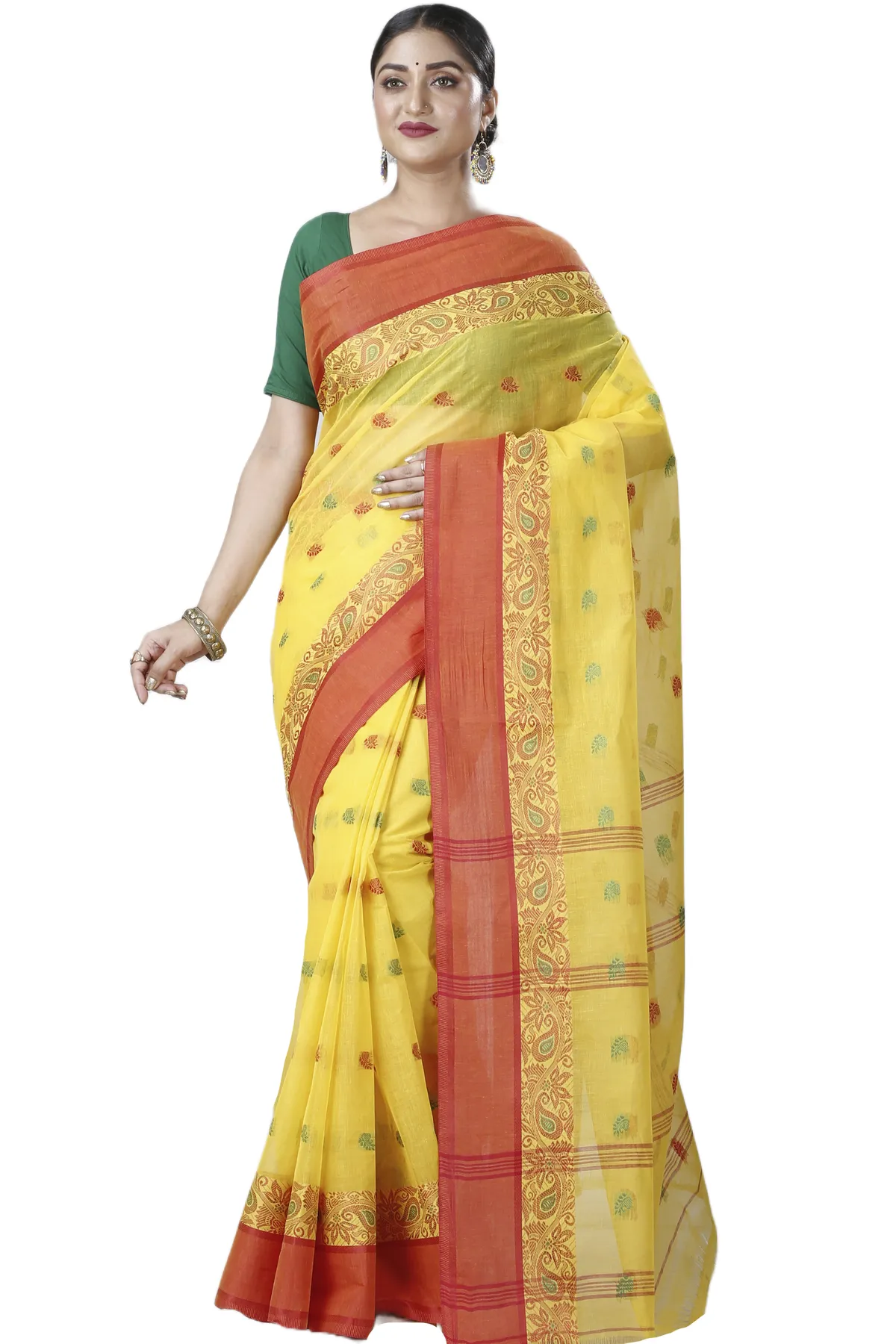 DipDiya Pure Cotton Yellow Srimati Woven by Hand Tant Sarees