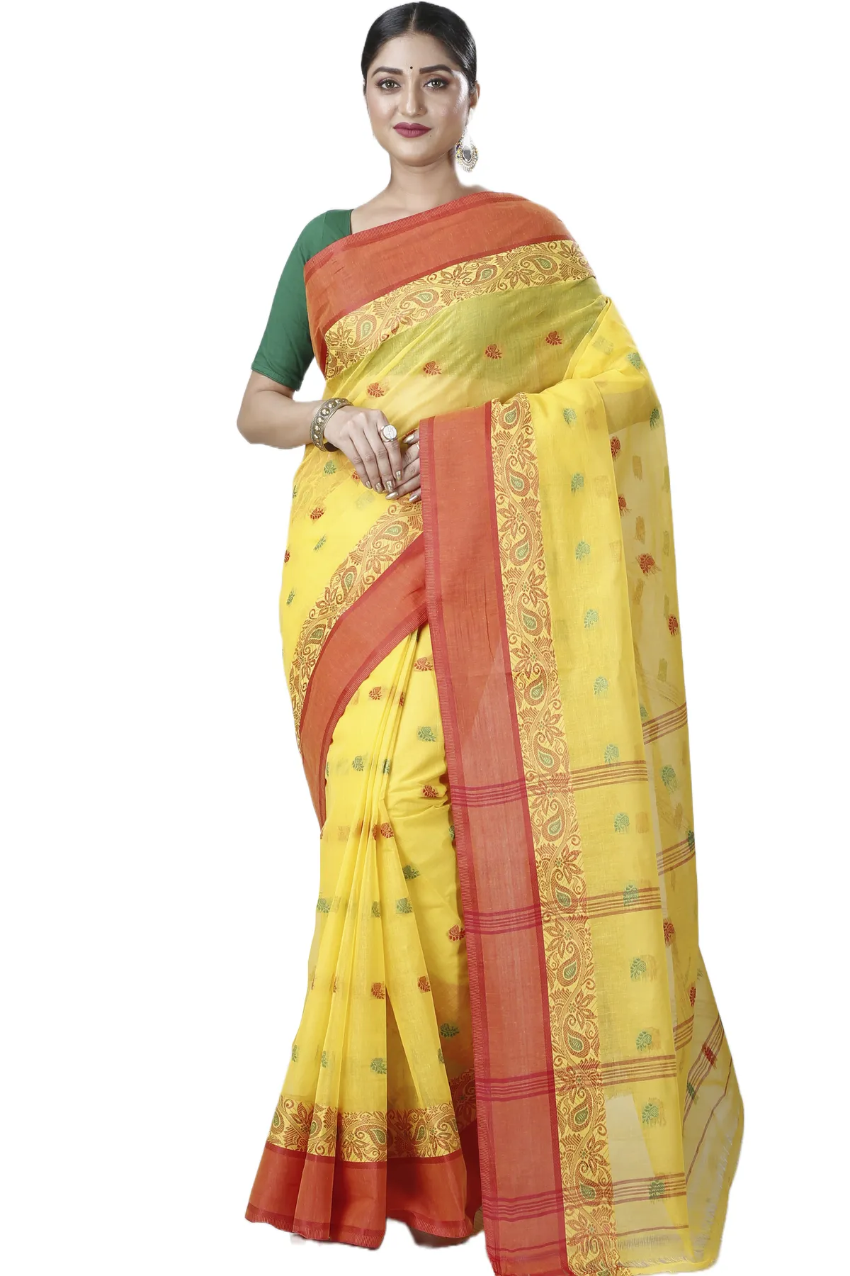 DipDiya Pure Cotton Yellow Srimati Woven by Hand Tant Sarees