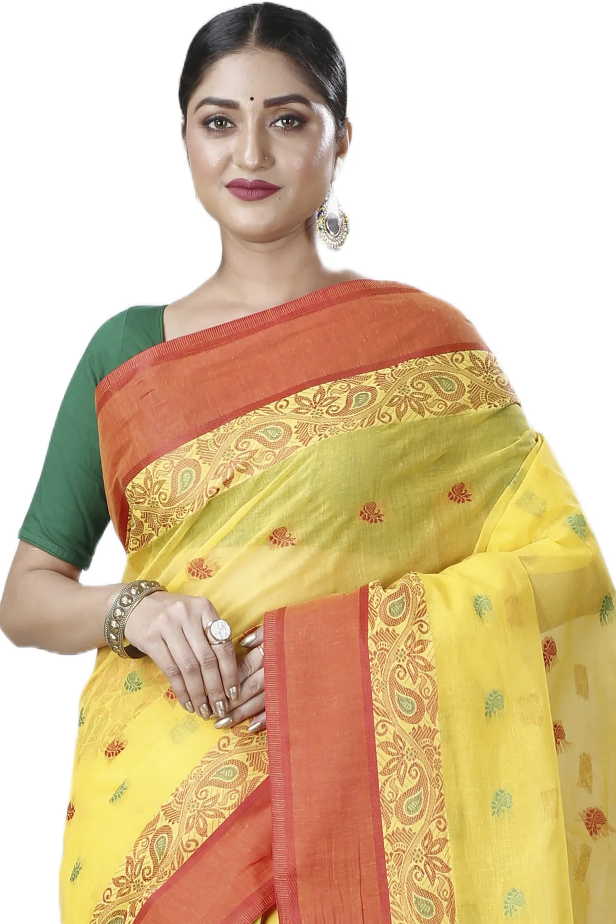 DipDiya Pure Cotton Yellow Srimati Woven by Hand Tant Sarees